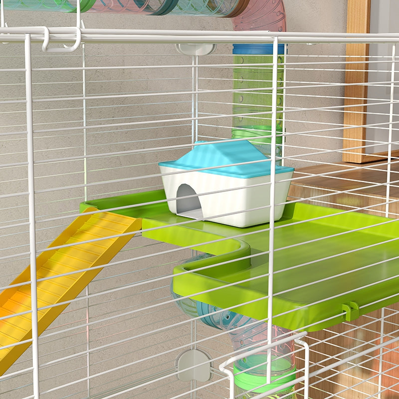 PawHut Hamster Cage w/ Water Bottle, Exercise Wheel, Tubes, Ramps - Green - North Peak Garden Furniture