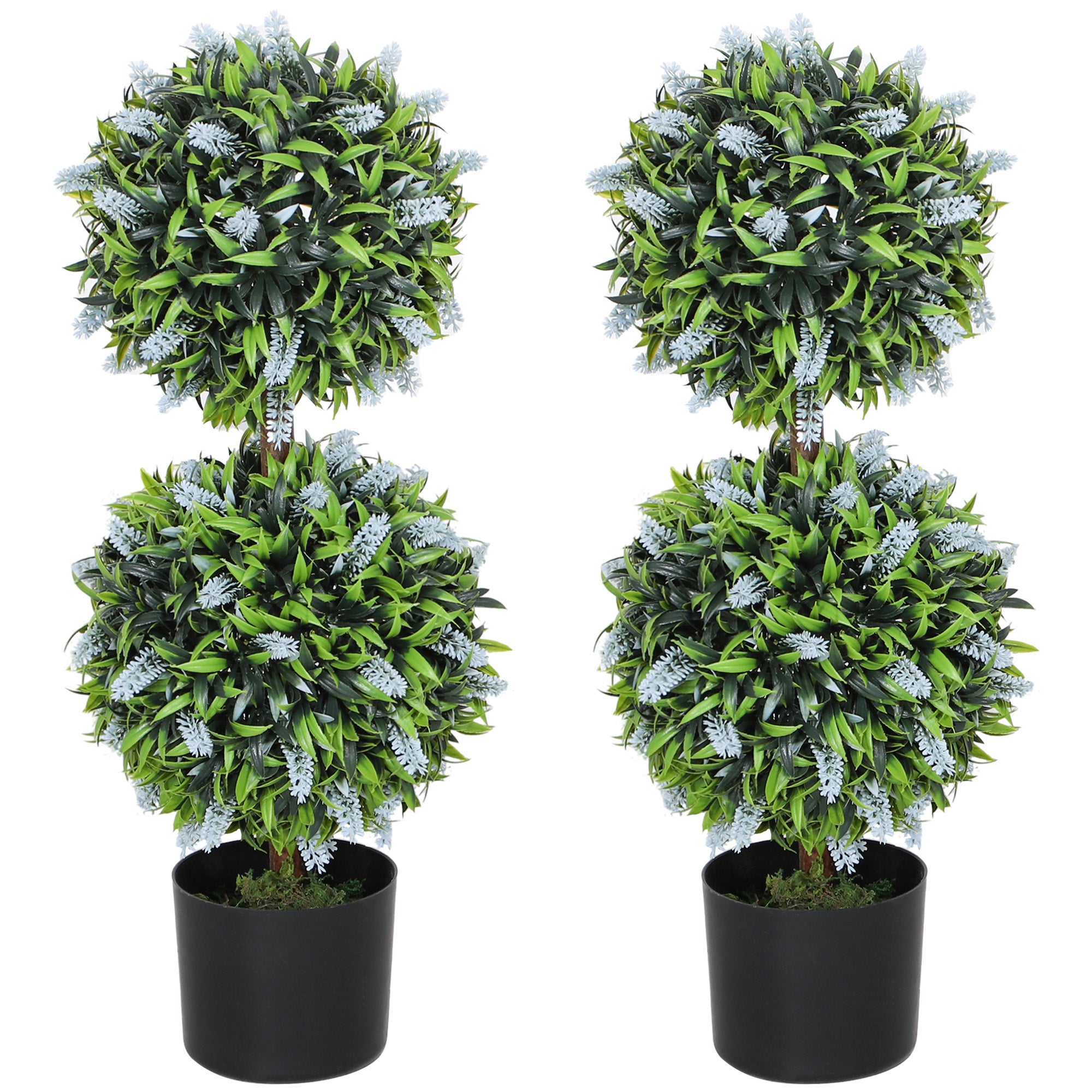 HOMCOM Set of 2 Decorative Artificial Plants Ball Trees with Lavender Flowers in Pot Fake Plants for Home Indoor Outdoor Decor, 70cm, Blue
