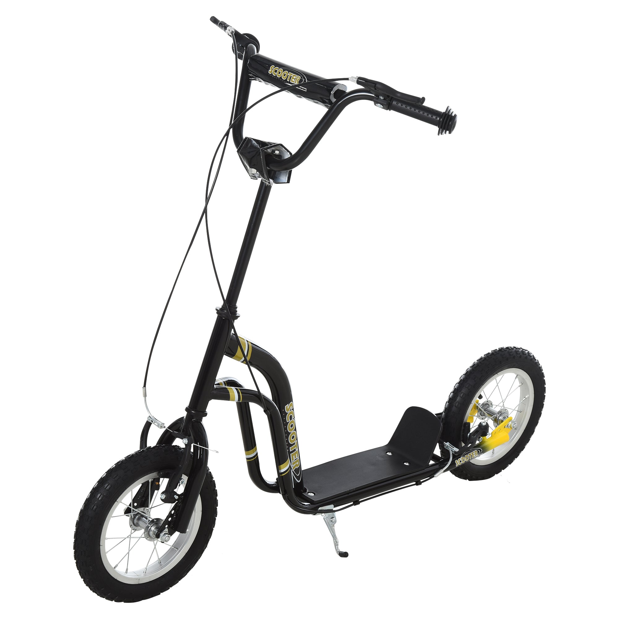 HOMCOM Teen Kids Stunt Scooter w/ Adjustable Handlebar, 12 Inch Rubber Tyres, Dual Brakes, Black - North Peak Garden Furniture
