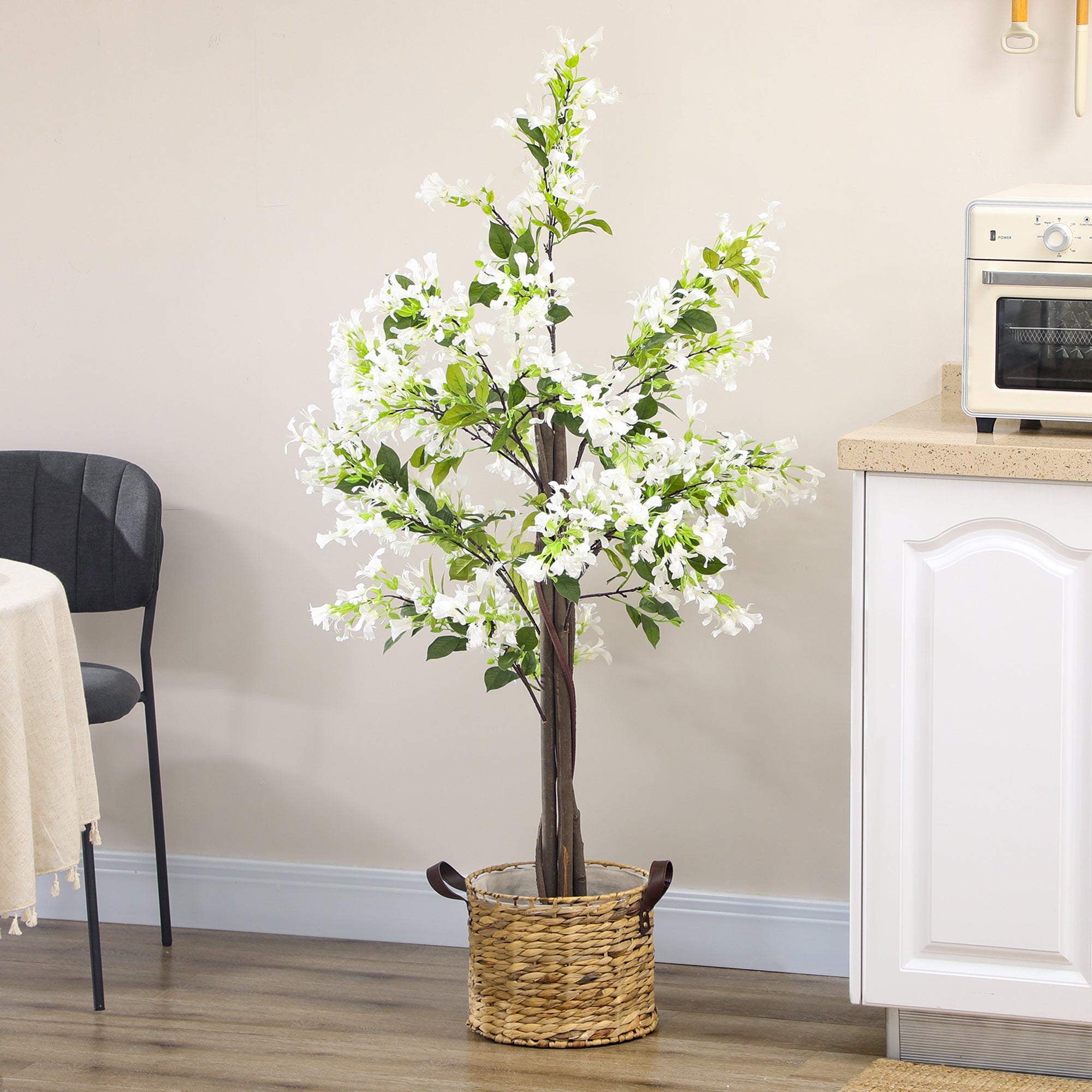 HOMCOM Artificial Plants Honeysuckle Flower in Pot Fake Plants with Curved Boots for Indoor Outdoor 15x15x150cm White - North Peak Garden Furniture