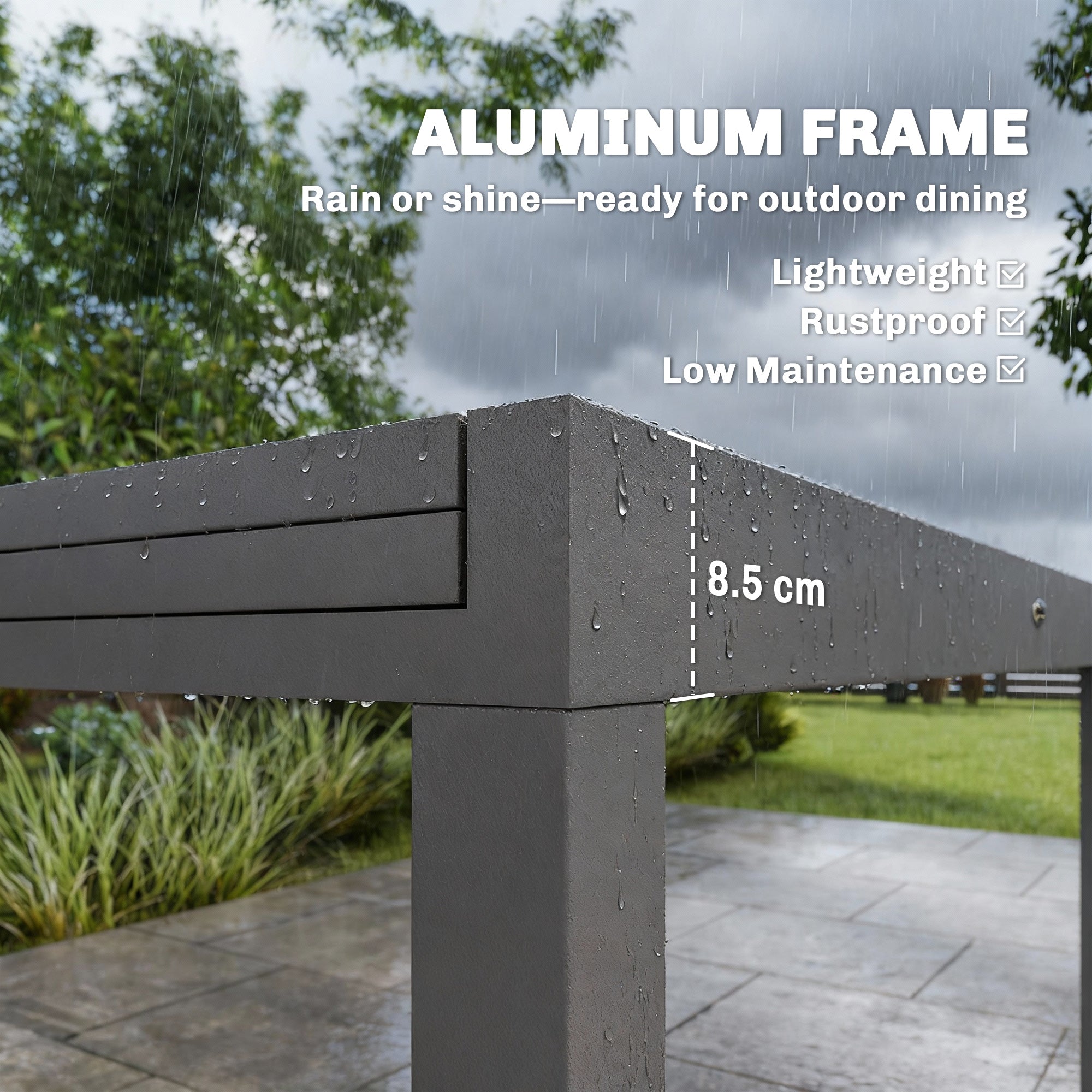 Outsunny Extending Garden Table for 6-10, Aluminium Outdoor Dining Table with Tempered Glass Top, Grey