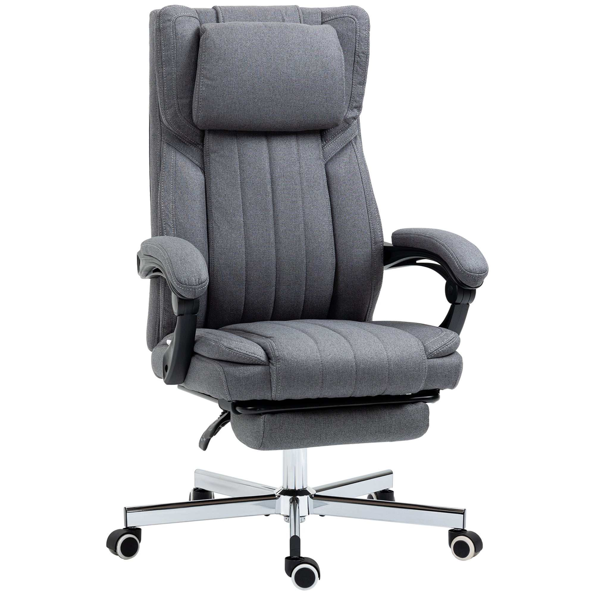 HOMCOM High Back Computer Desk Chair, Executive Office Chair with Adjustable Headrest, Footrest, Reclining Back, Dark Grey - North Peak Garden Furniture