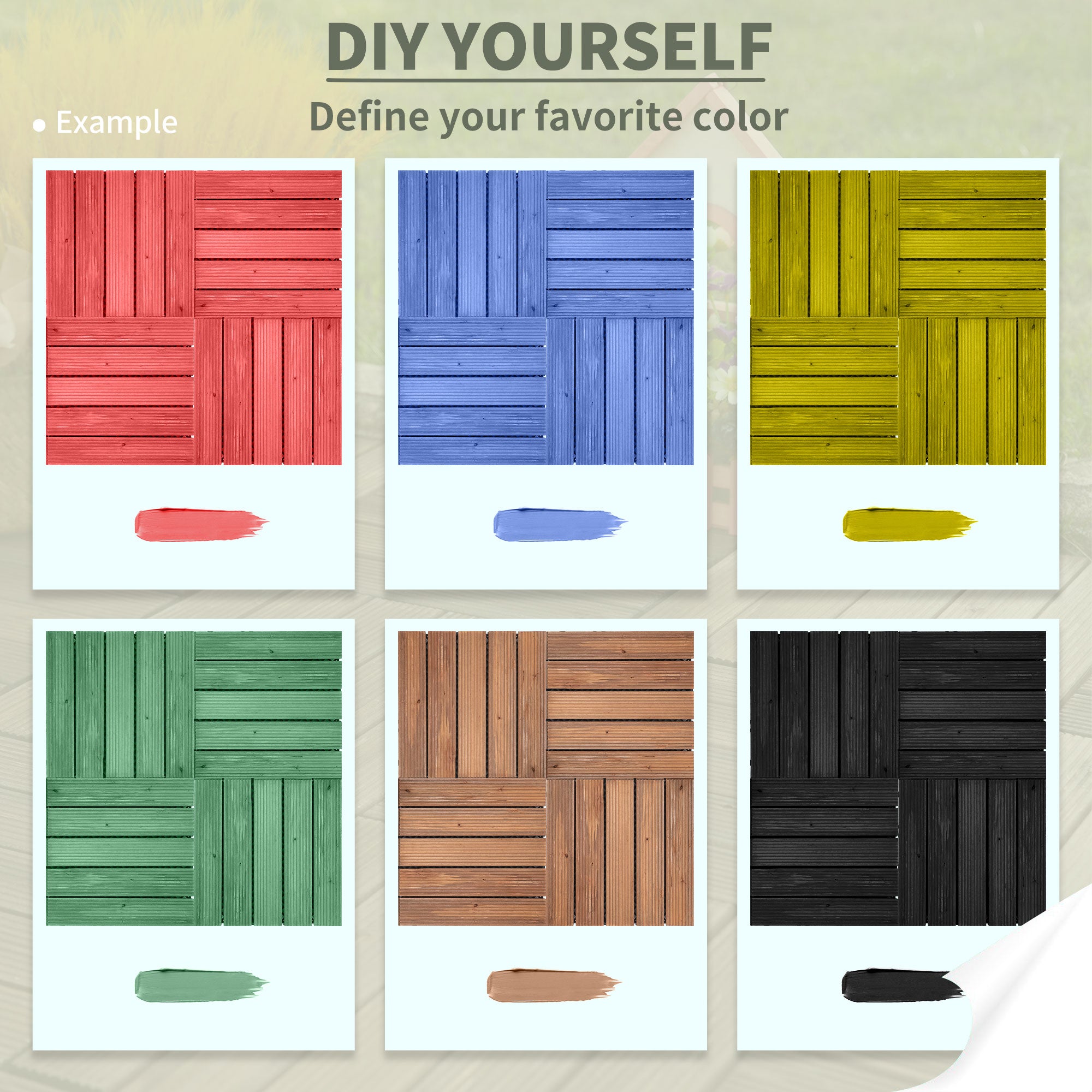 Outsunny 27 Pcs Solid Wood Interlocking Decking Tiles For Patio, Balcony, Roof Terrace, Hot Tub, Black, (30 x 30 cm Per Piece) - North Peak Garden Furniture