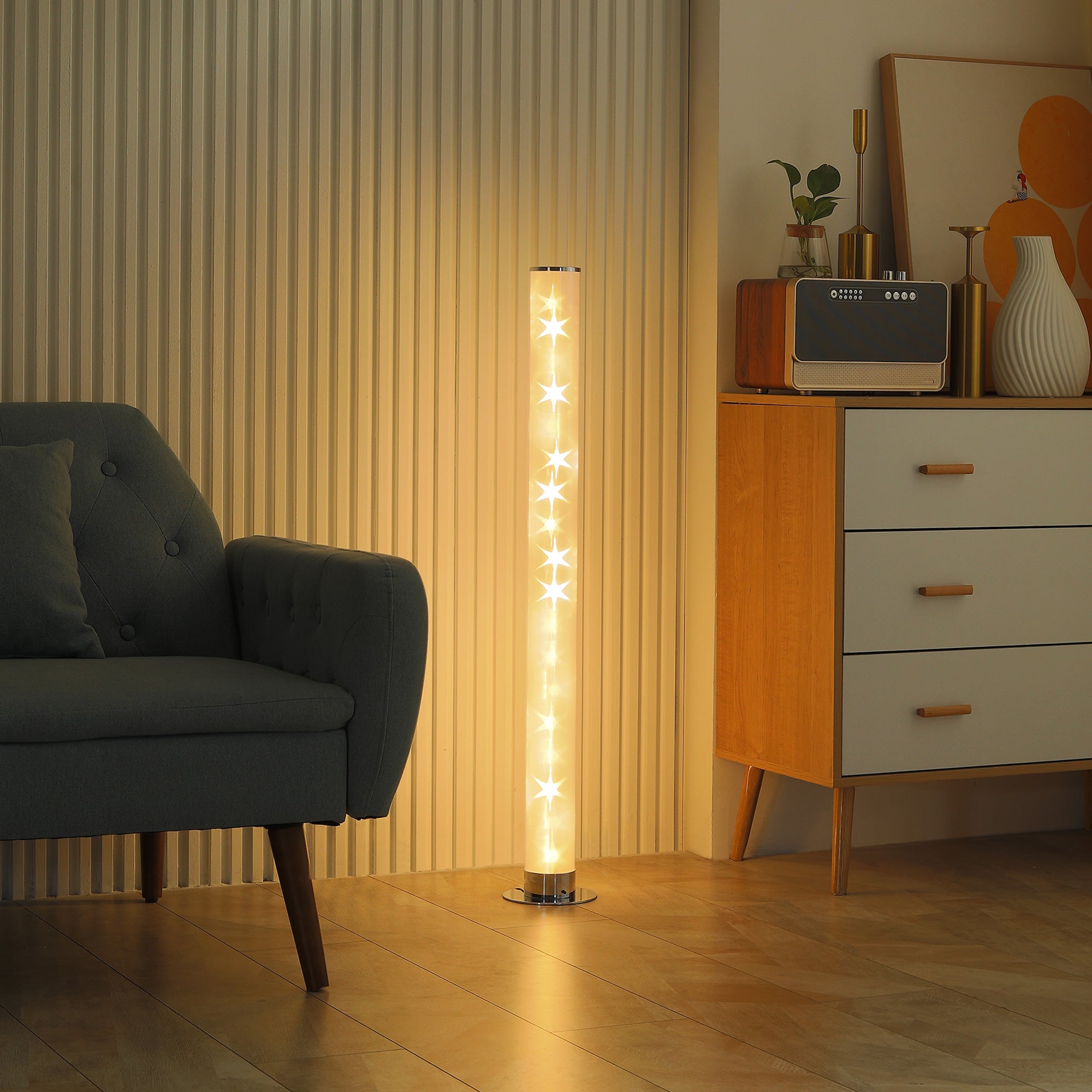 HOMCOM RGB Floor Lamp, Dimmable Corner Lamp with Remote Control & 16 Colours Effects, LED Modern Mood Lighting for Living Room Bedroom Gaming Room, Max Power 5W - North Peak Garden Furniture