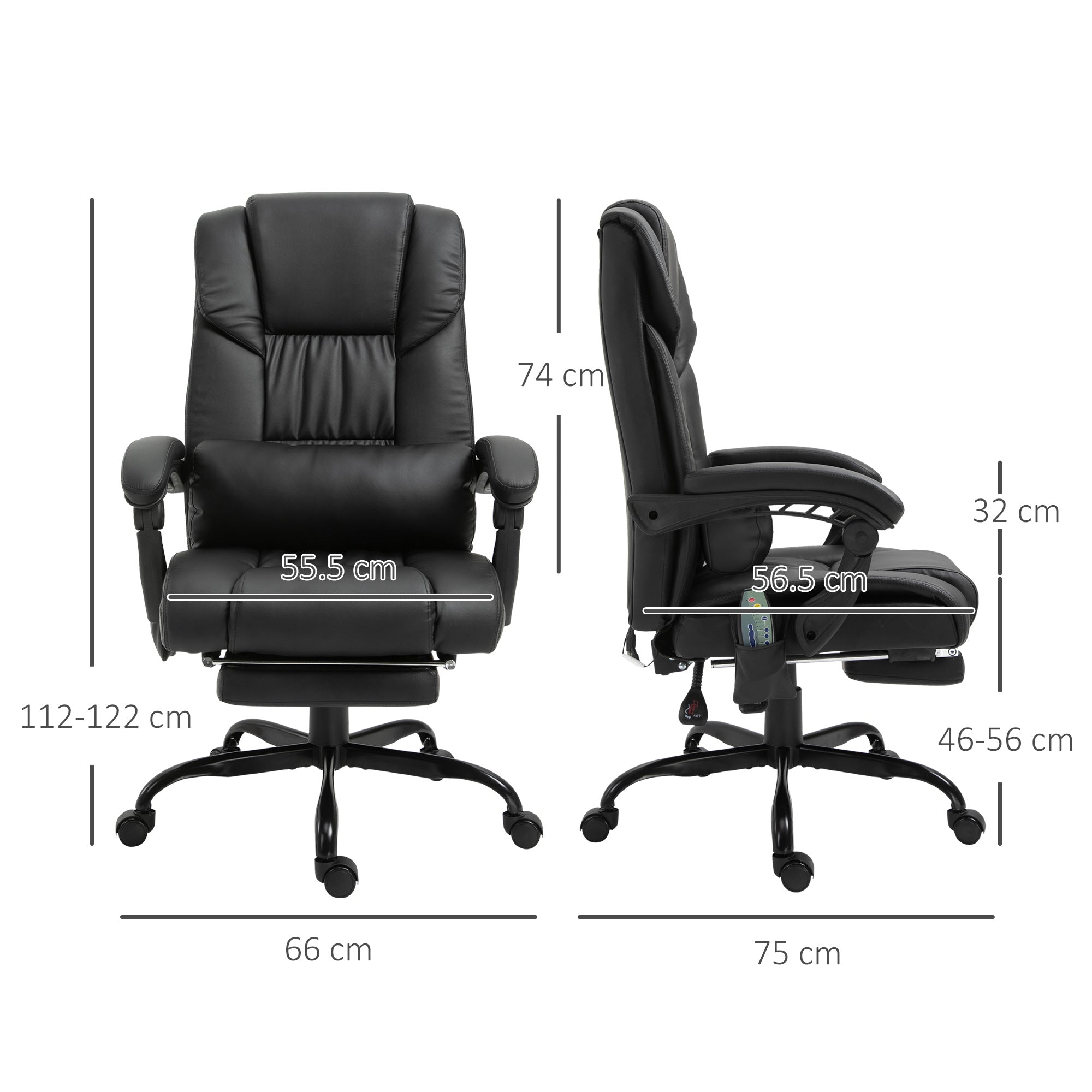 Vinsetto 6-Point Massage Office Chair, PU Leather Desk Chair with Adjustable Height and Footrest for Home Office, Black - North Peak Garden Furniture