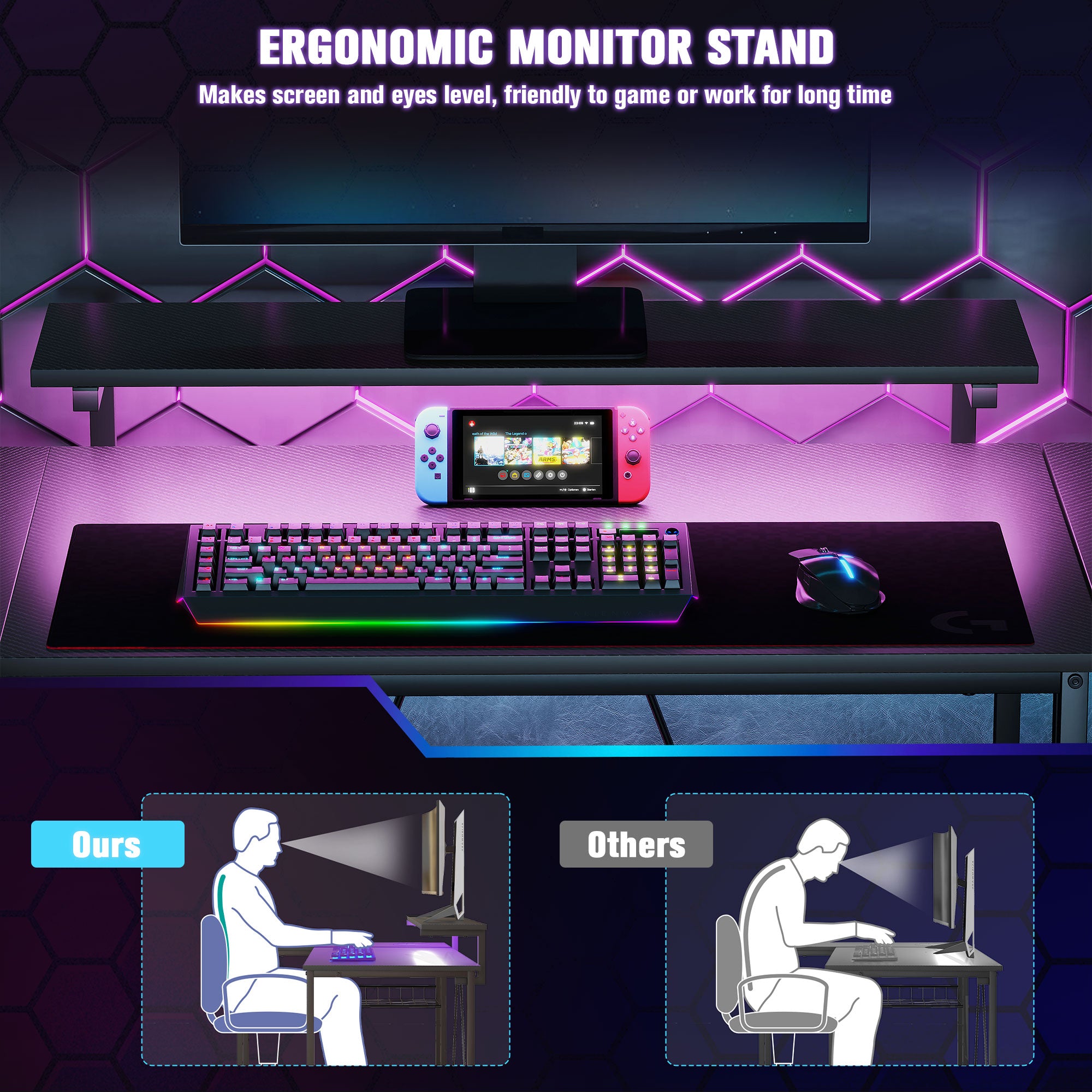 HOMCOM Reversible 'L' LED Light Gaming/Work Desk - Black - North Peak Garden Furniture