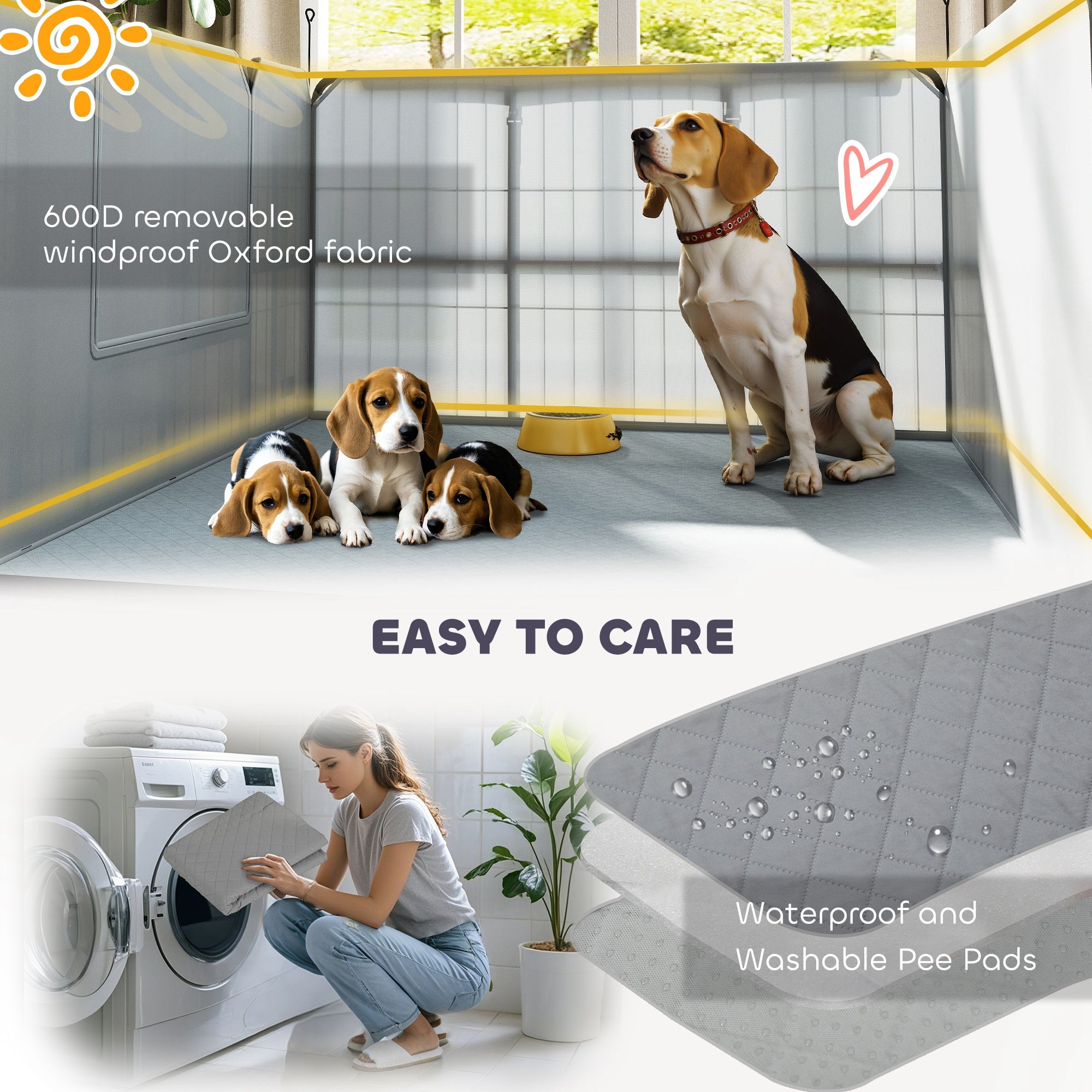 PawHut 7 Panel Dog Whelping Box, Heavy Duty Dog Playpen with Washable Pee Pads, Windproof Fabric, for Small and Medium Dogs