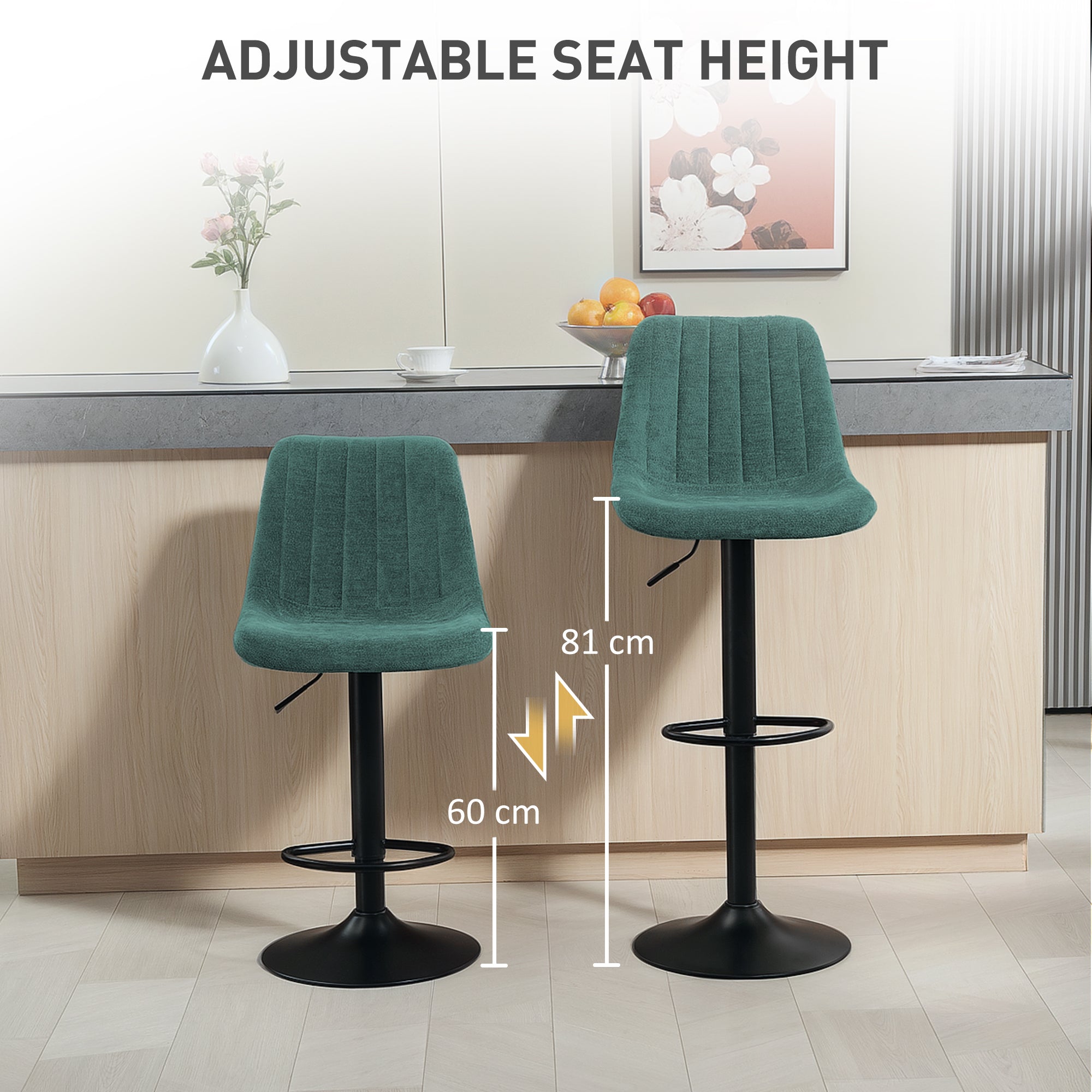 HOMCOM Set of Two Chenille-Feel Tub Bat Stools - Green - North Peak Garden Furniture