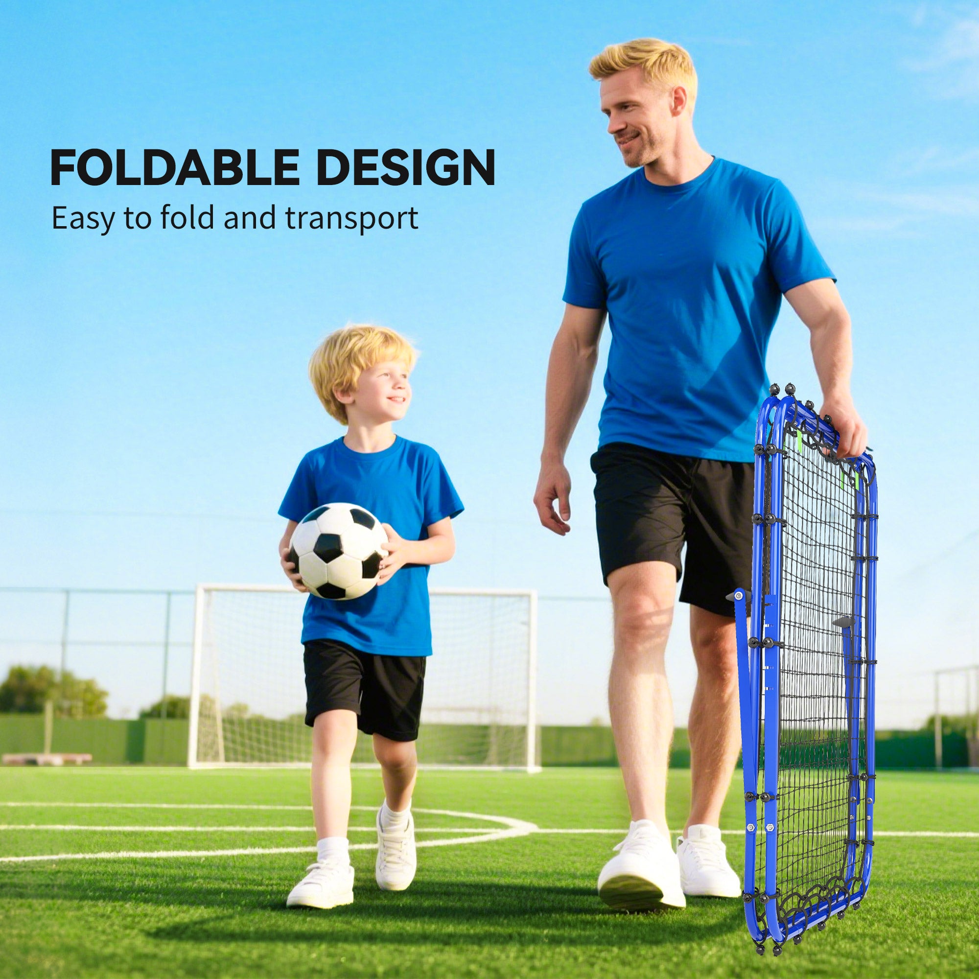 HOMCOM Double Sided Football Rebounder Net, Football Rebound Goal with 5 Adjustable Angles, Blue