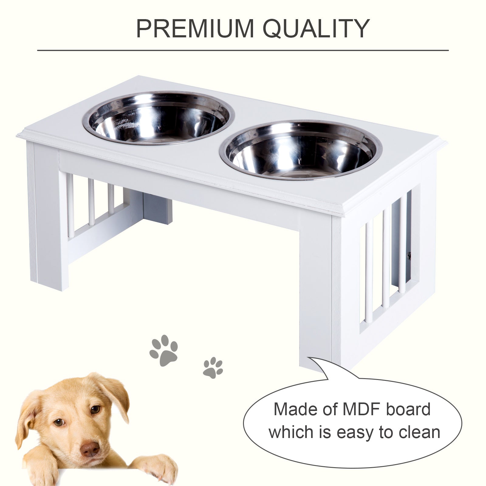 PawHut Pet Feeder, Stainless Steel, Large Capacity, Easy Clean, White, 58.4Lx30.5Wx25.4H cm