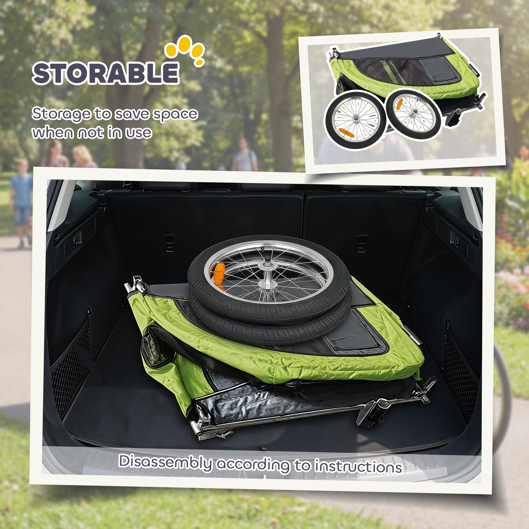 PawHut 2 in 1 Dog Bike Trailer, Foldable Pet Stroller, Dog Bicycle Trailer with Suspension, for Medium Dogs up to 20kg, Green