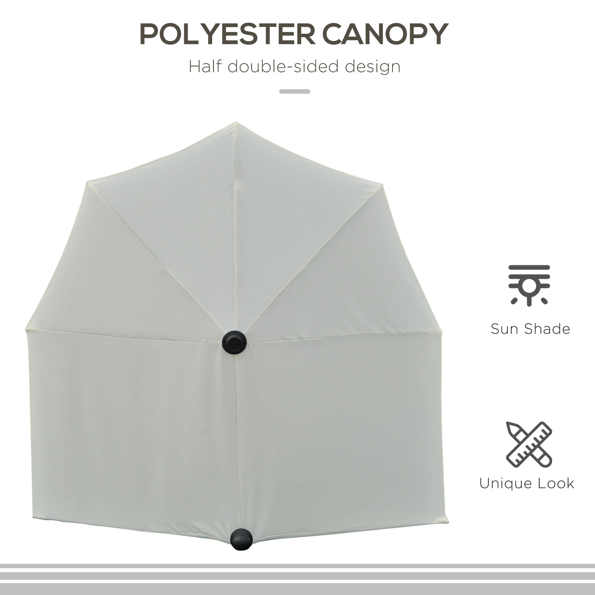 Outsunny 2m Half Parasol Market Umbrella Garden Balcony Parasol with Crank Handle, Base, Double-Sided Canopy, Cream White - North Peak Garden Furniture