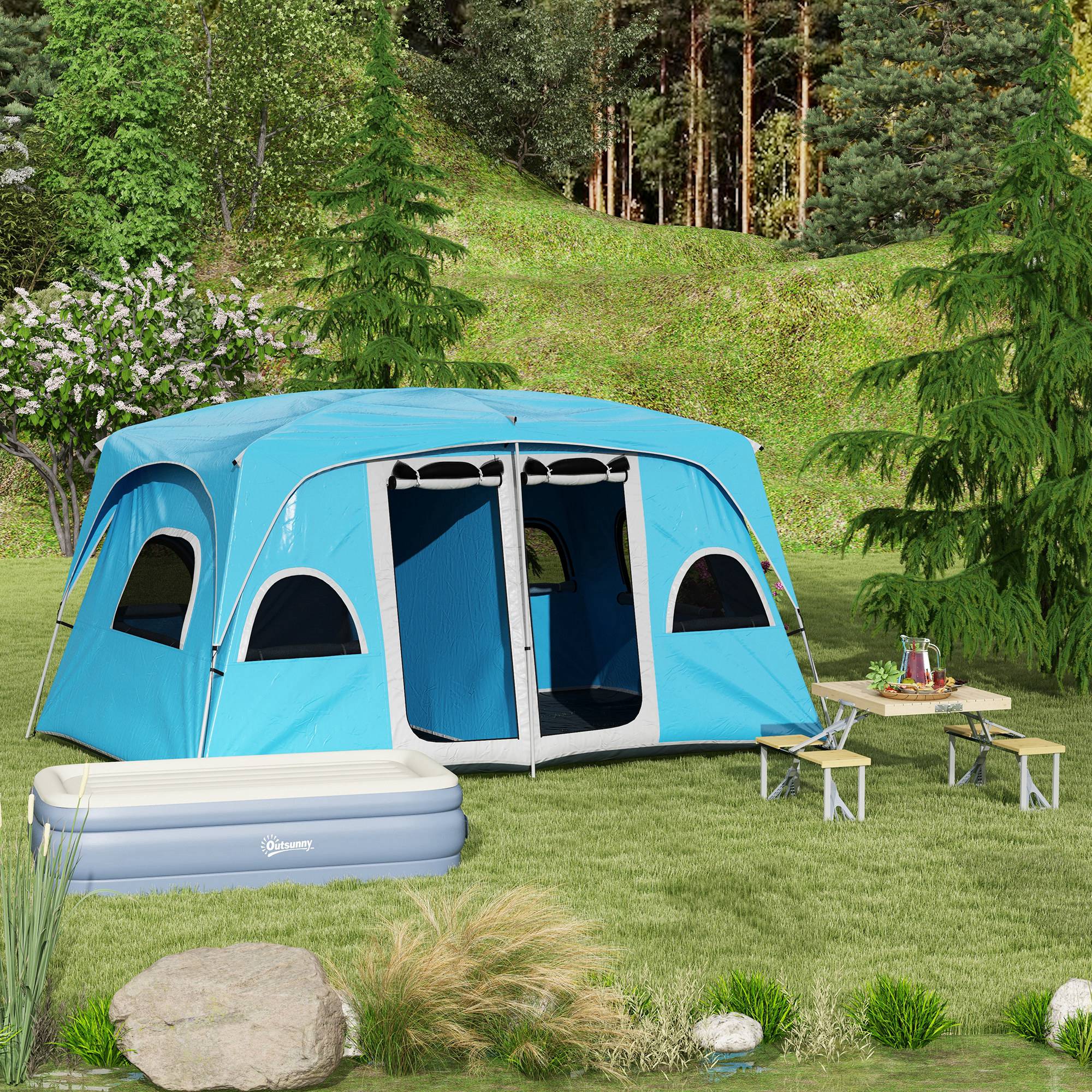 Outsunny Aluminium Frame Folding Picnic Table, Portable Camping Table and Chairs Set with Umbrella Hole - North Peak Garden Furniture