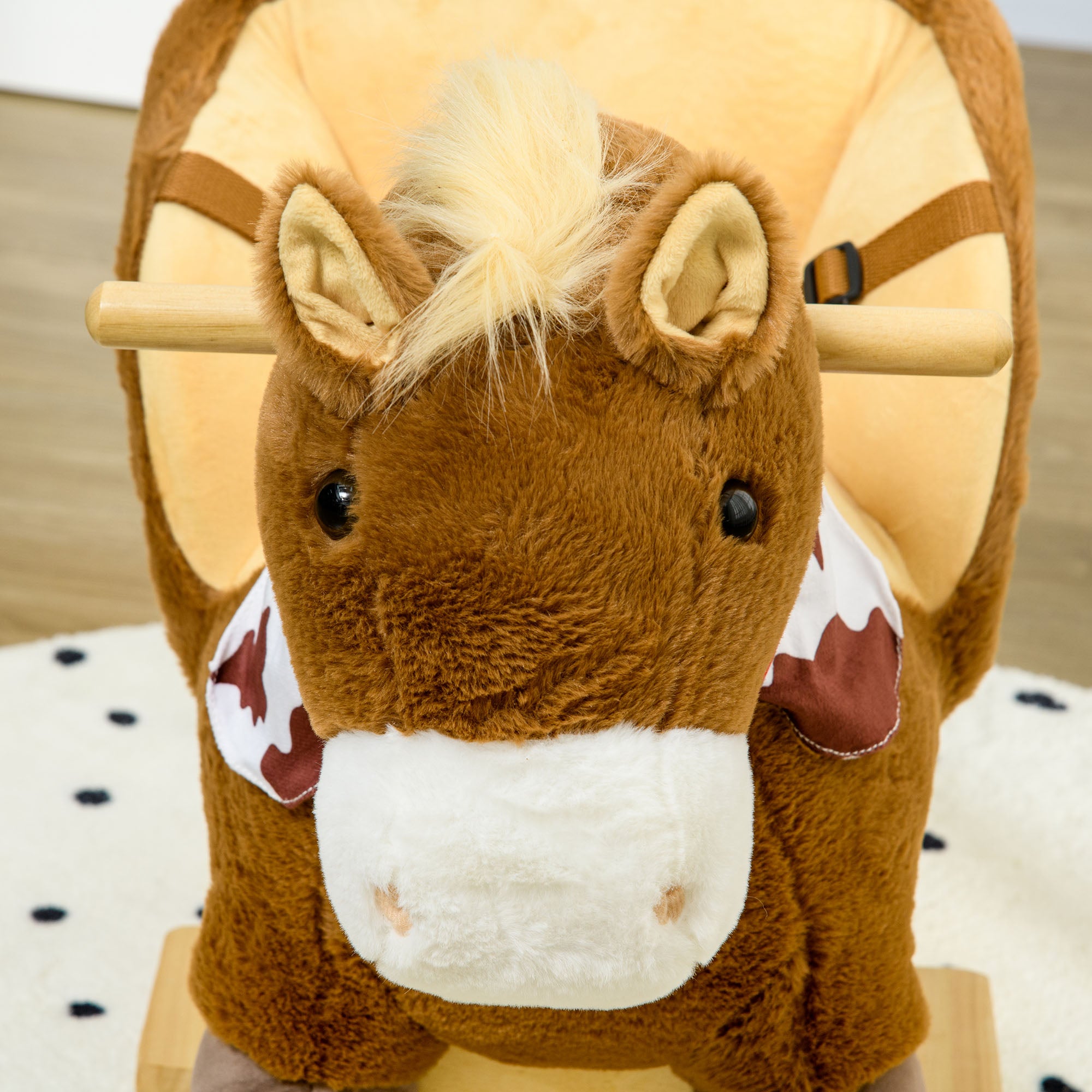 HOMCOM Kids Rocking Horse, with Safety Harness, Sounds, Foot Pedals - Brown - North Peak Garden Furniture