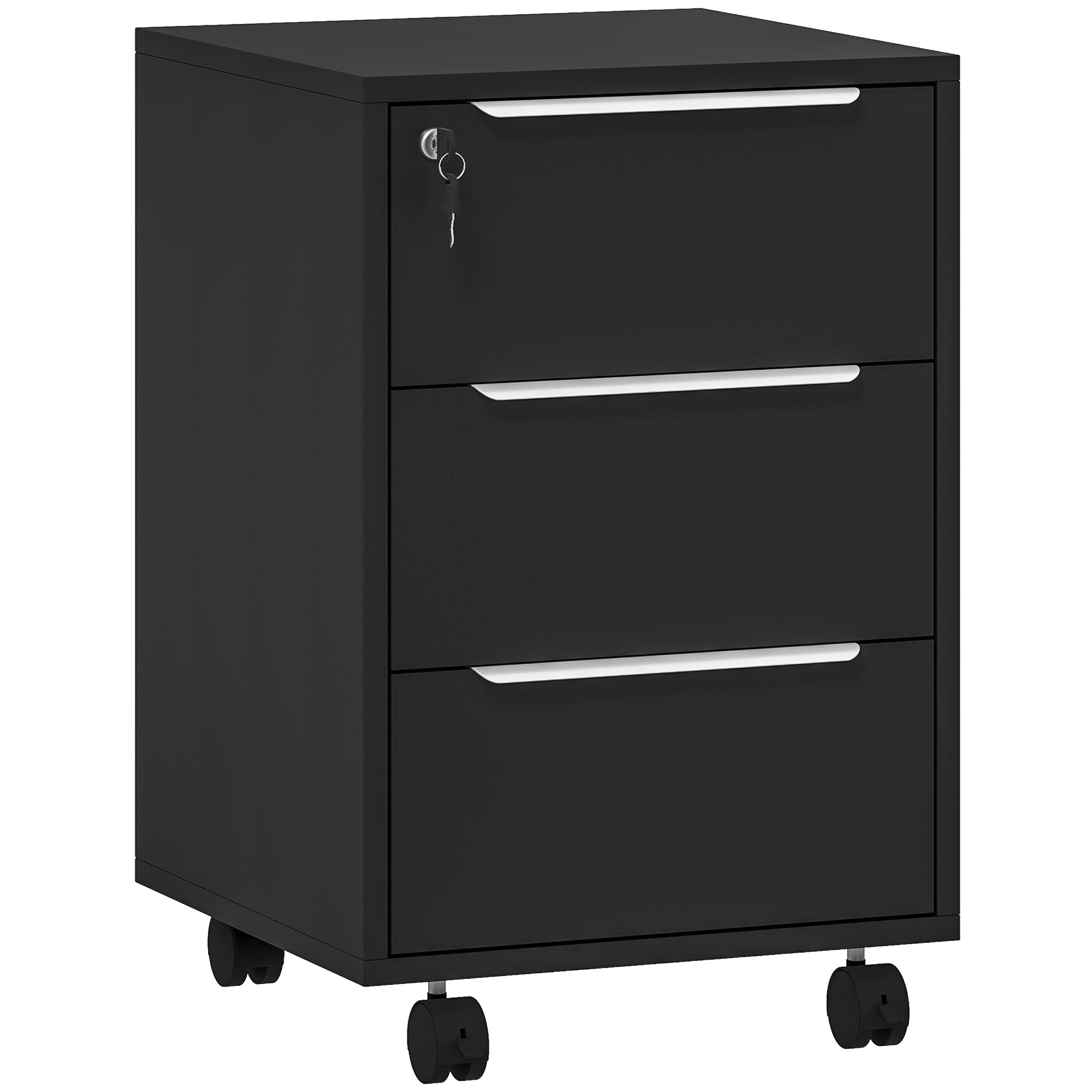 HOMCOM Three-Drawer Locking Filing Cabinet - Black - North Peak Garden Furniture