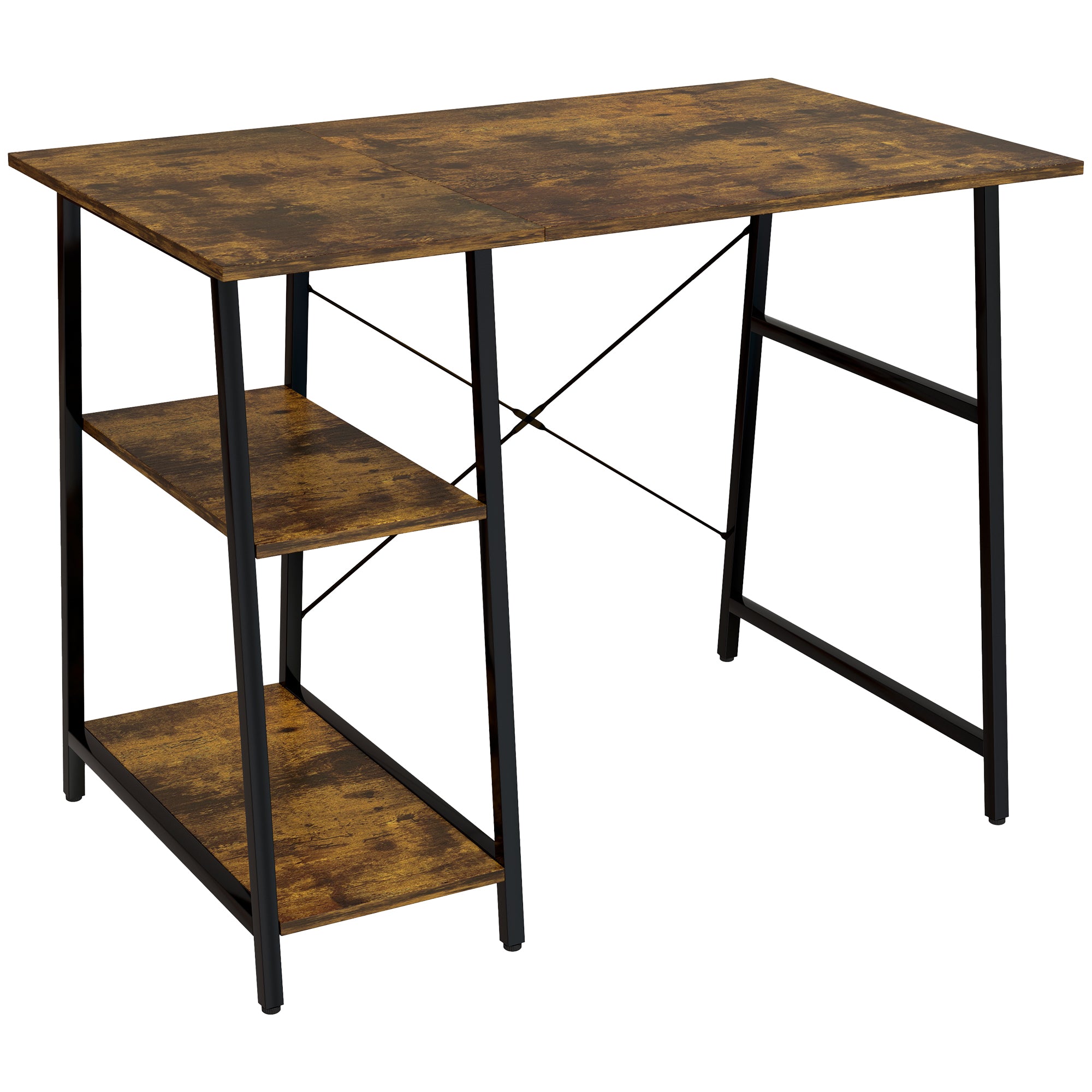 HOMCOM 100cm Computer Desk with Storage, Industrial Home Office Desk with 2 Tier Shelves and Steel Frame, Computer Table for Study Room, Rustic Brown - North Peak Garden Furniture