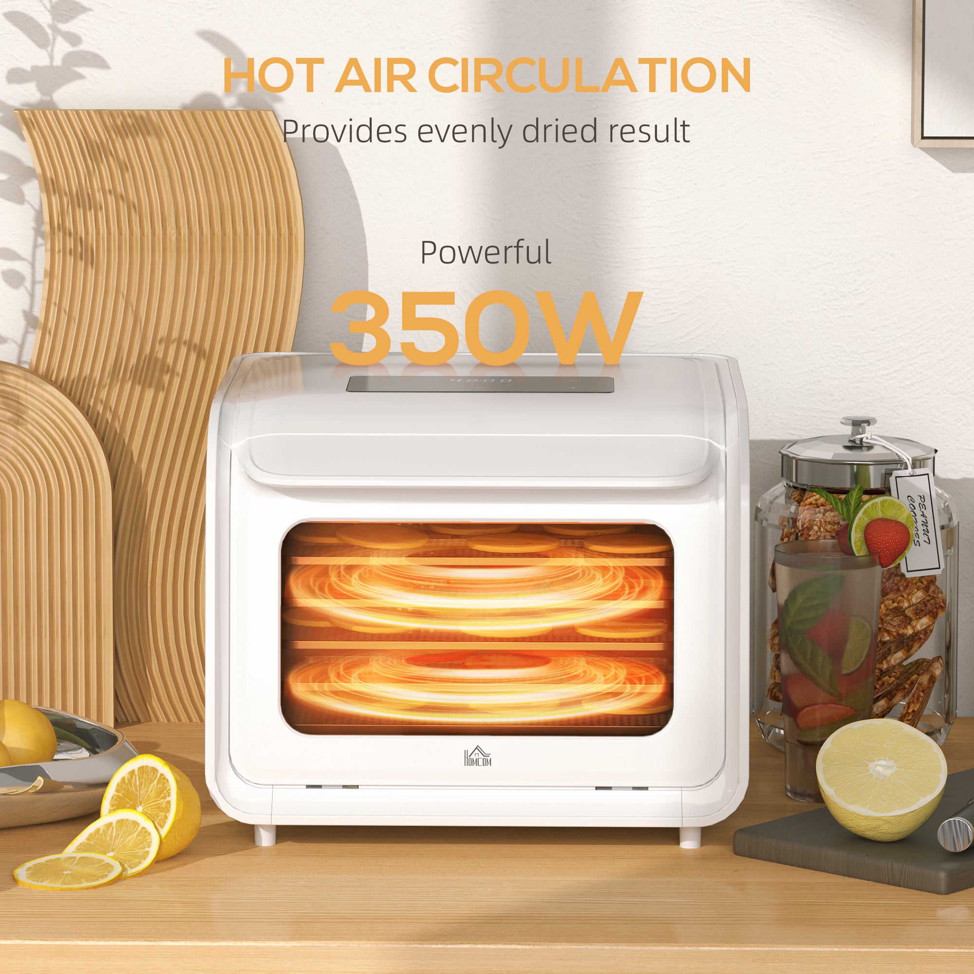 HOMCOM 35-70°C Six-Tray Food Dehydrator - White - North Peak Garden Furniture