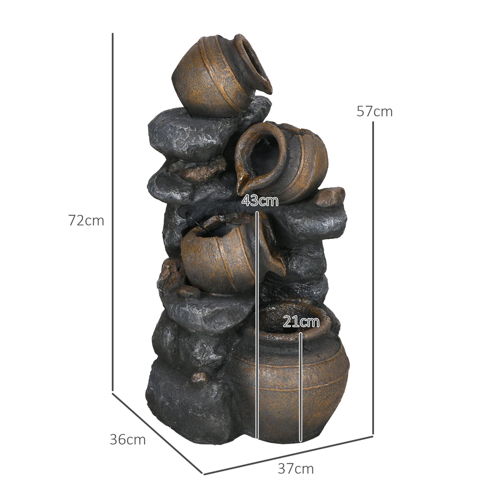 Outsunny Solar Powered Garden Water Feature with LED Lights and Pump, 4 Tier Cascading Water Fountain for Indoor/Outdoor, Jars Waterfall Ornament, 72cm Height - North Peak Garden Furniture