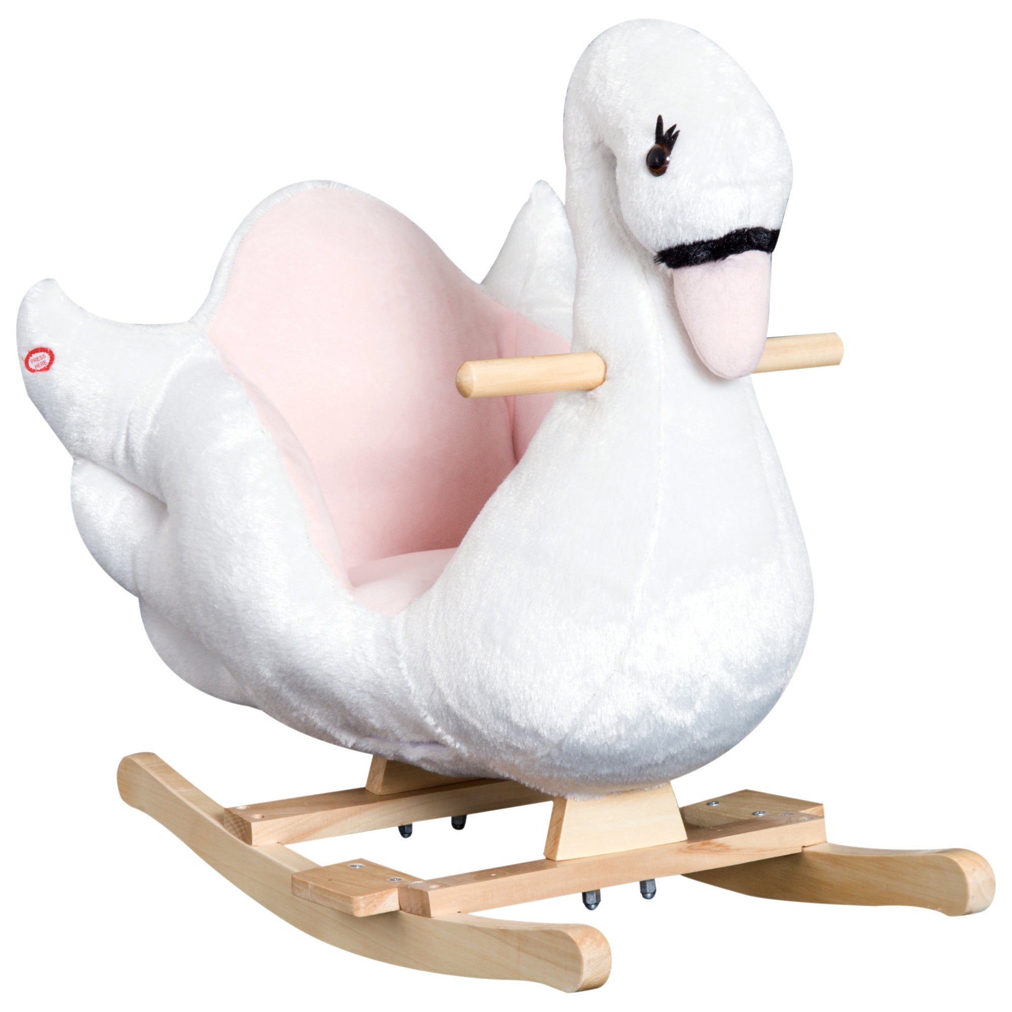HOMCOM Kids Rocking Horse Plush Ride On Swan Toy w/ Safety Seat for Toddler 18 Months +, White and Pink - North Peak Garden Furniture