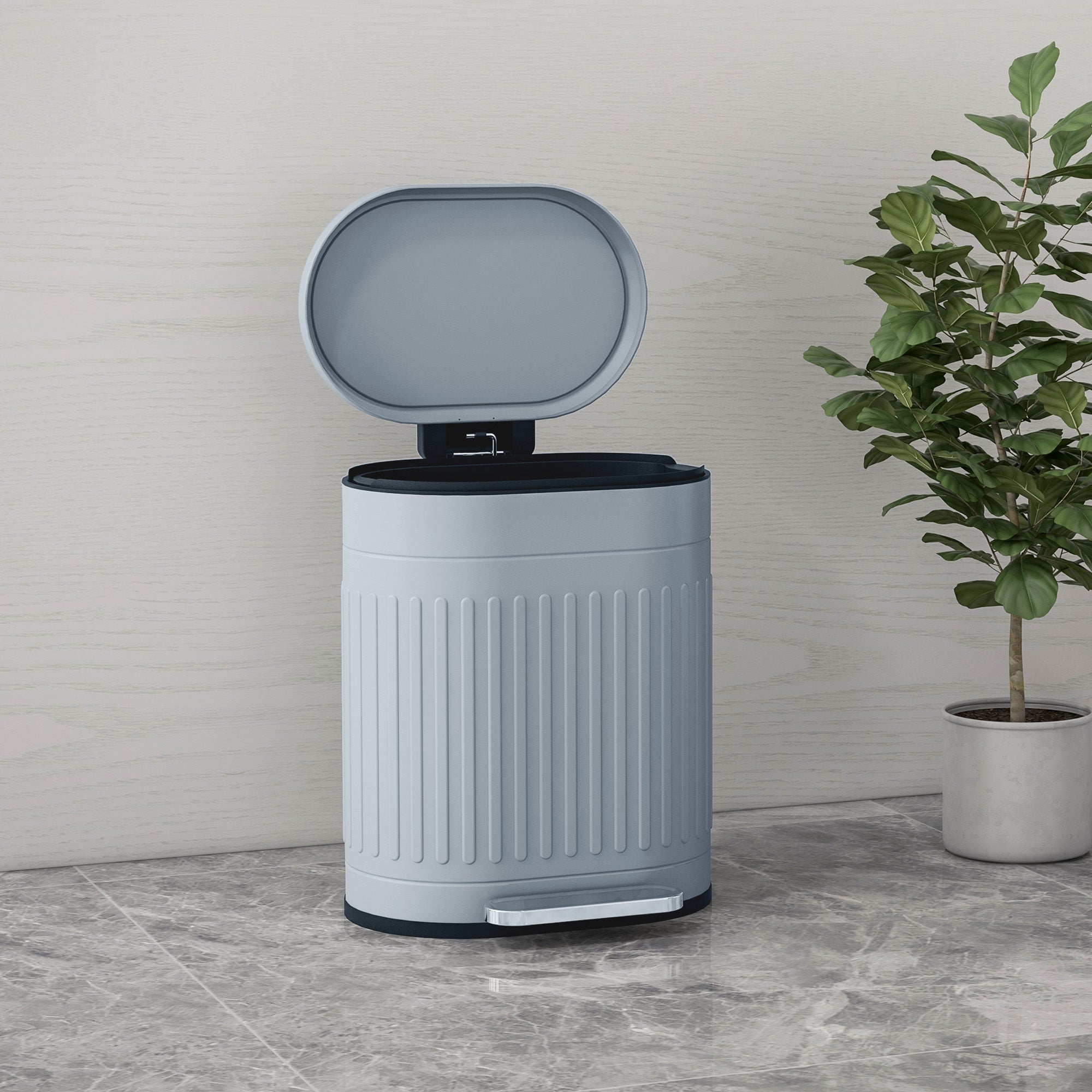 HOMCOM 20L Metal Kitchen Bin, with Soft-Close Lid - Grey - North Peak Garden Furniture