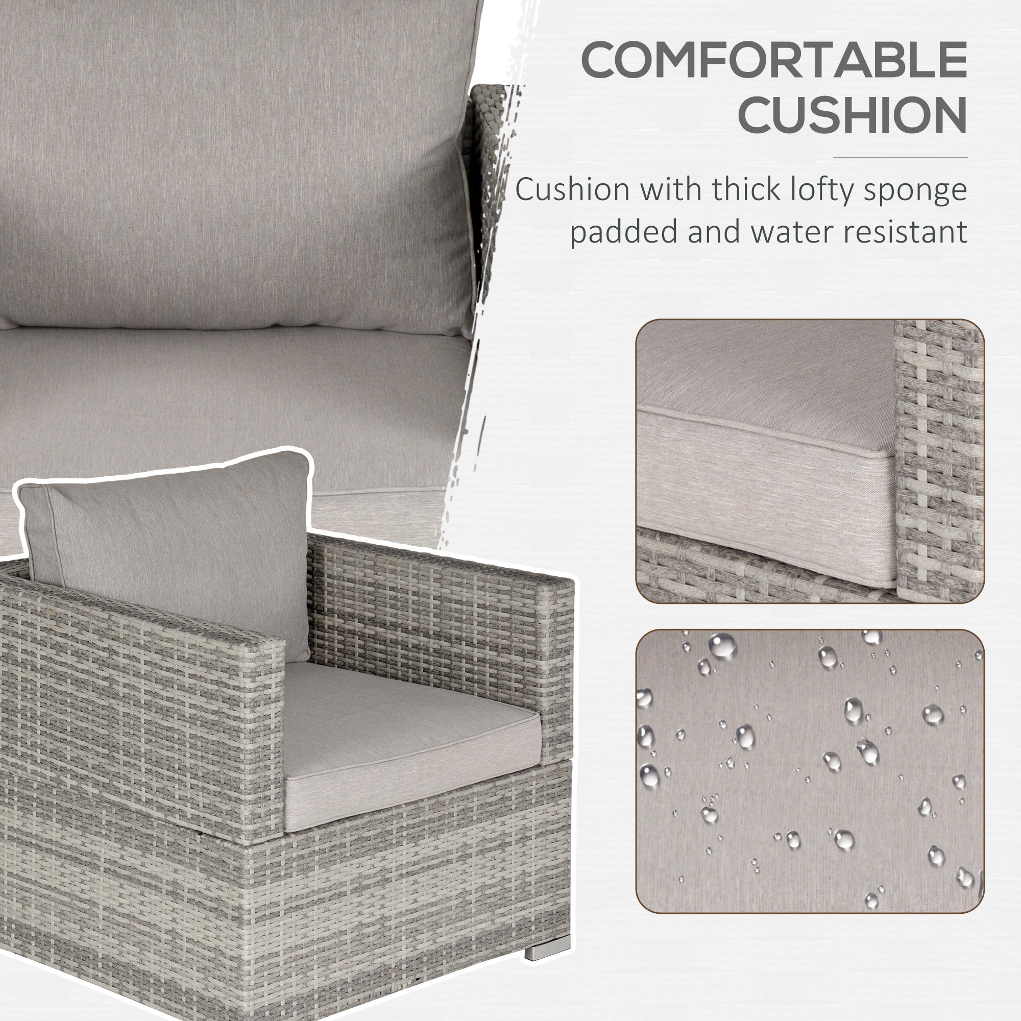 Outsunny Single Seater Rattan Chair Sofa with Padded Cushions, All-Weather PE Wicker Weave Garden Armchair with Armrests, Grey - North Peak Garden Furniture