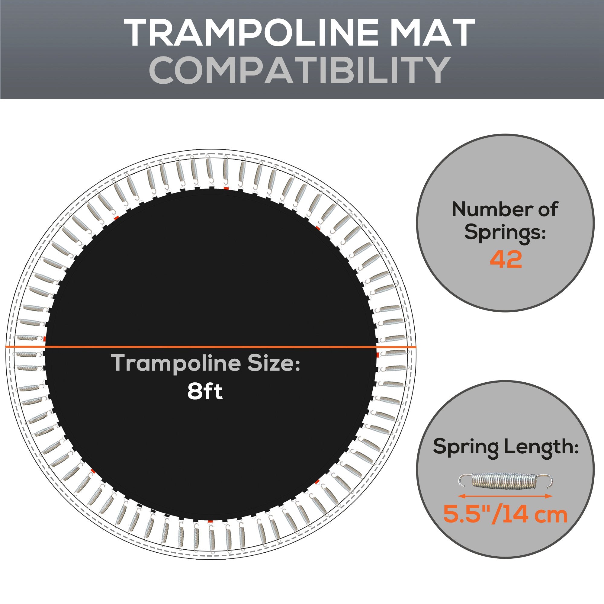 SPORTNOW Replacement Trampoline Mat with Spring Pull Tool, 42 V-Hooks, for 8ft Trampoline using 14cm Springs - North Peak Garden Furniture