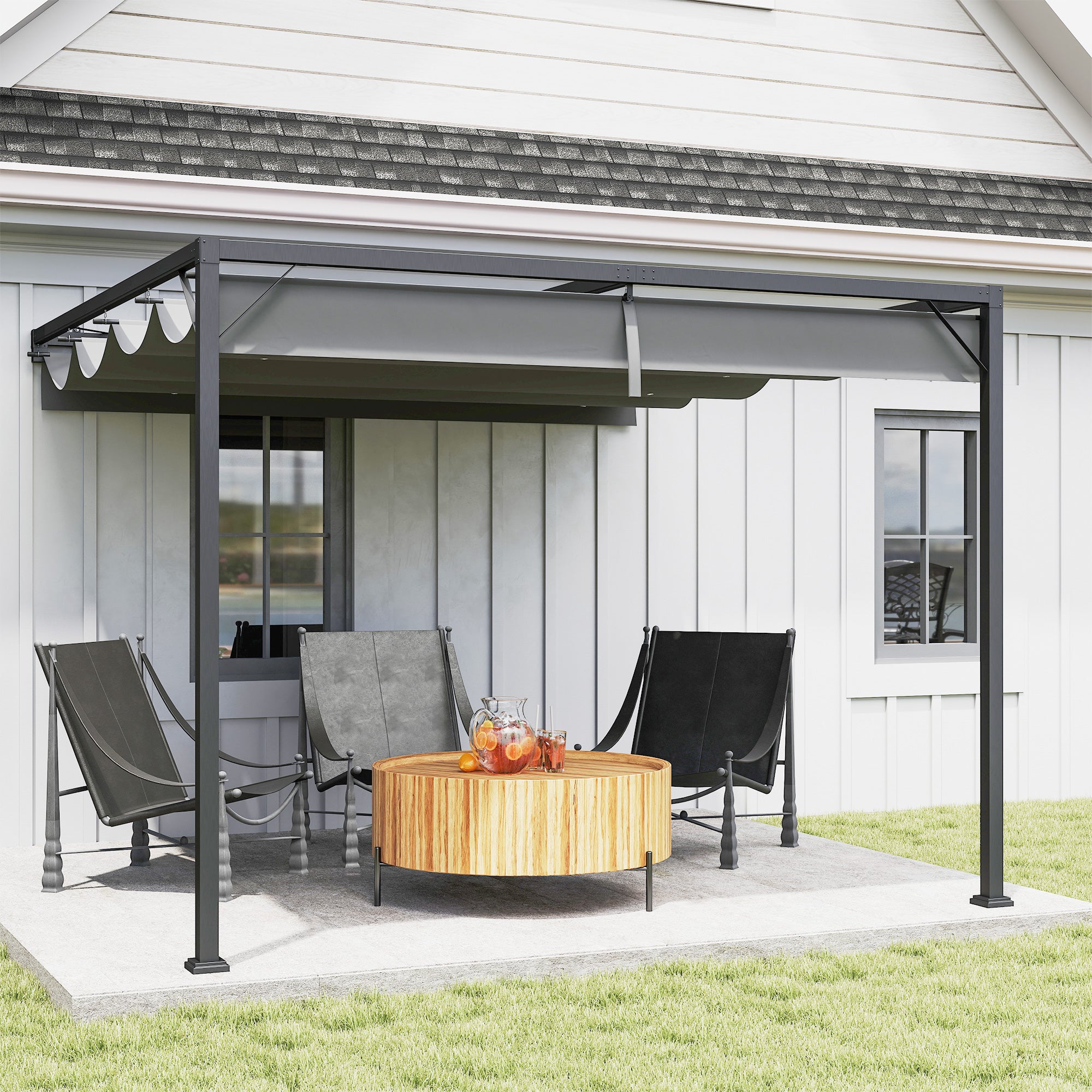 Outsunny 3 x 3(m) Outdoor Pergola with Retractable Canopy - Grey - North Peak Garden Furniture