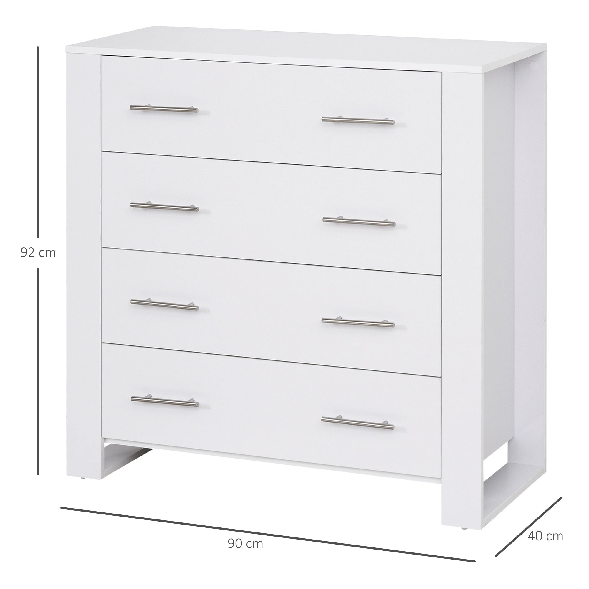HOMCOM Chest Of 4 Drawers Storage Cabinet Bedroom Clothes w/Metal Handles Base Freestanding Unit Furnishing Living Room White - North Peak Garden Furniture
