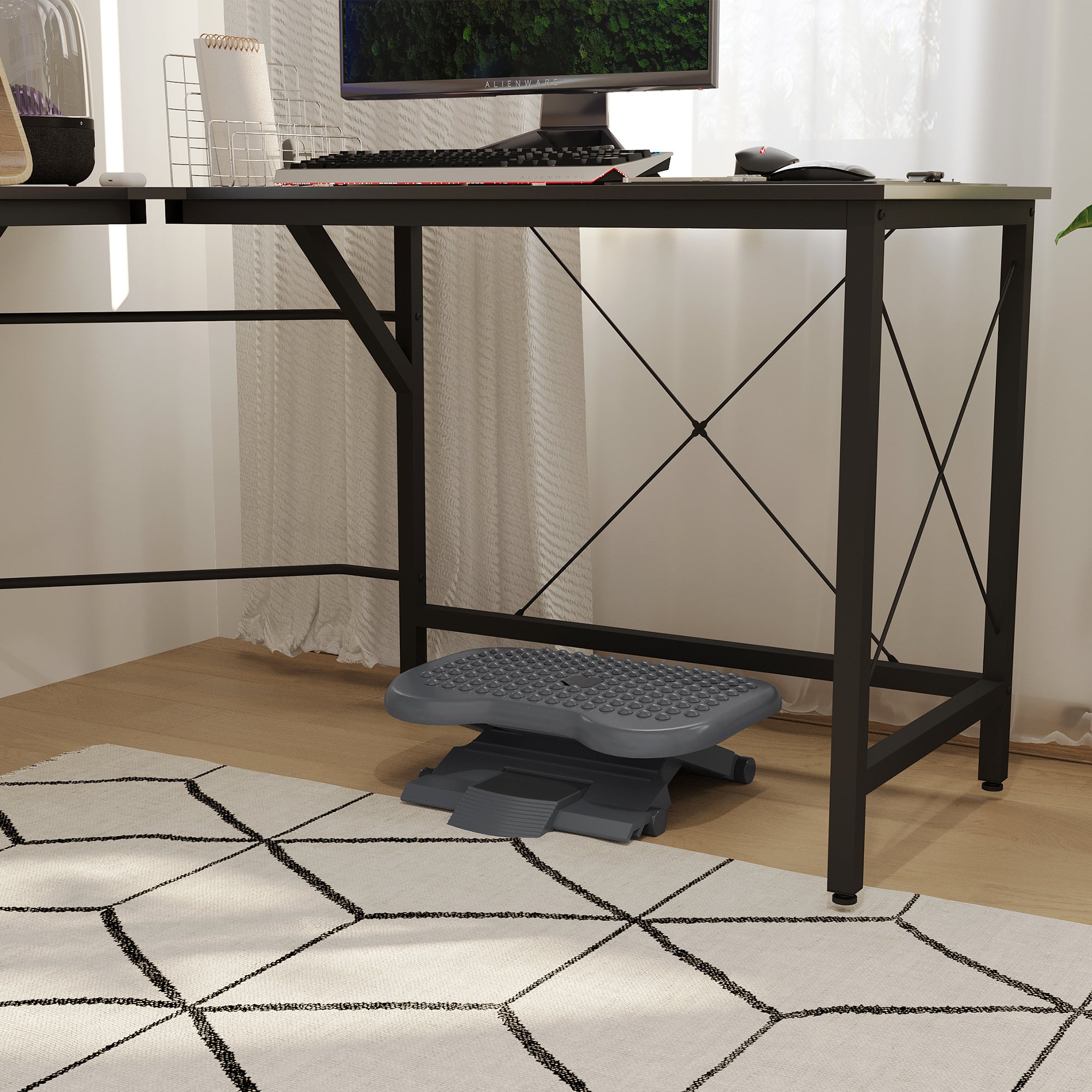 HOMCOM Footrest Adjustable Height & Angle Tilting Platform Home Office Foot Rest Charcoal Grey - North Peak Garden Furniture