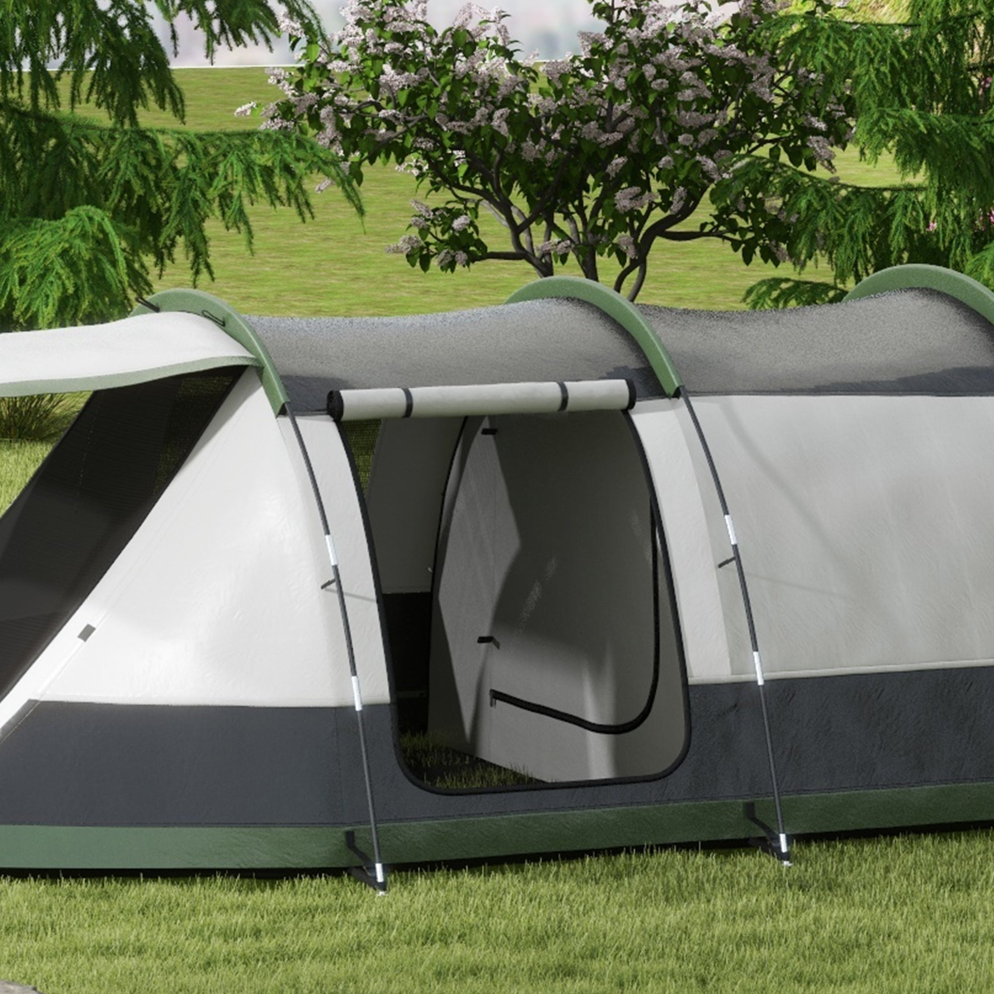 Outsunny Three-Man Camping Tent, with Two Rooms and Porch - Green - North Peak Garden Furniture