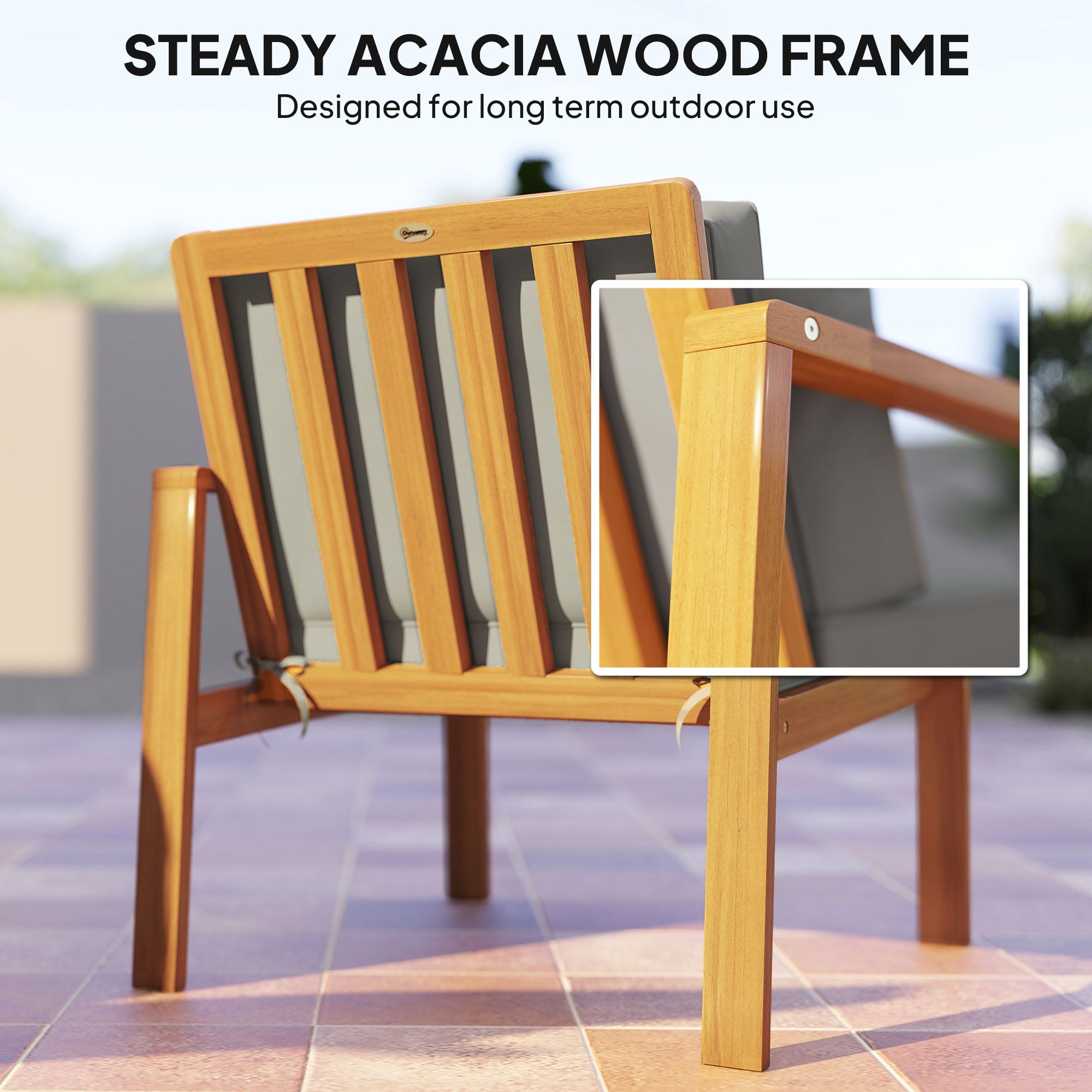 Outsunny 4-Piece Wooden Garden Furniture Set with Cushions - Teak - North Peak Garden Furniture