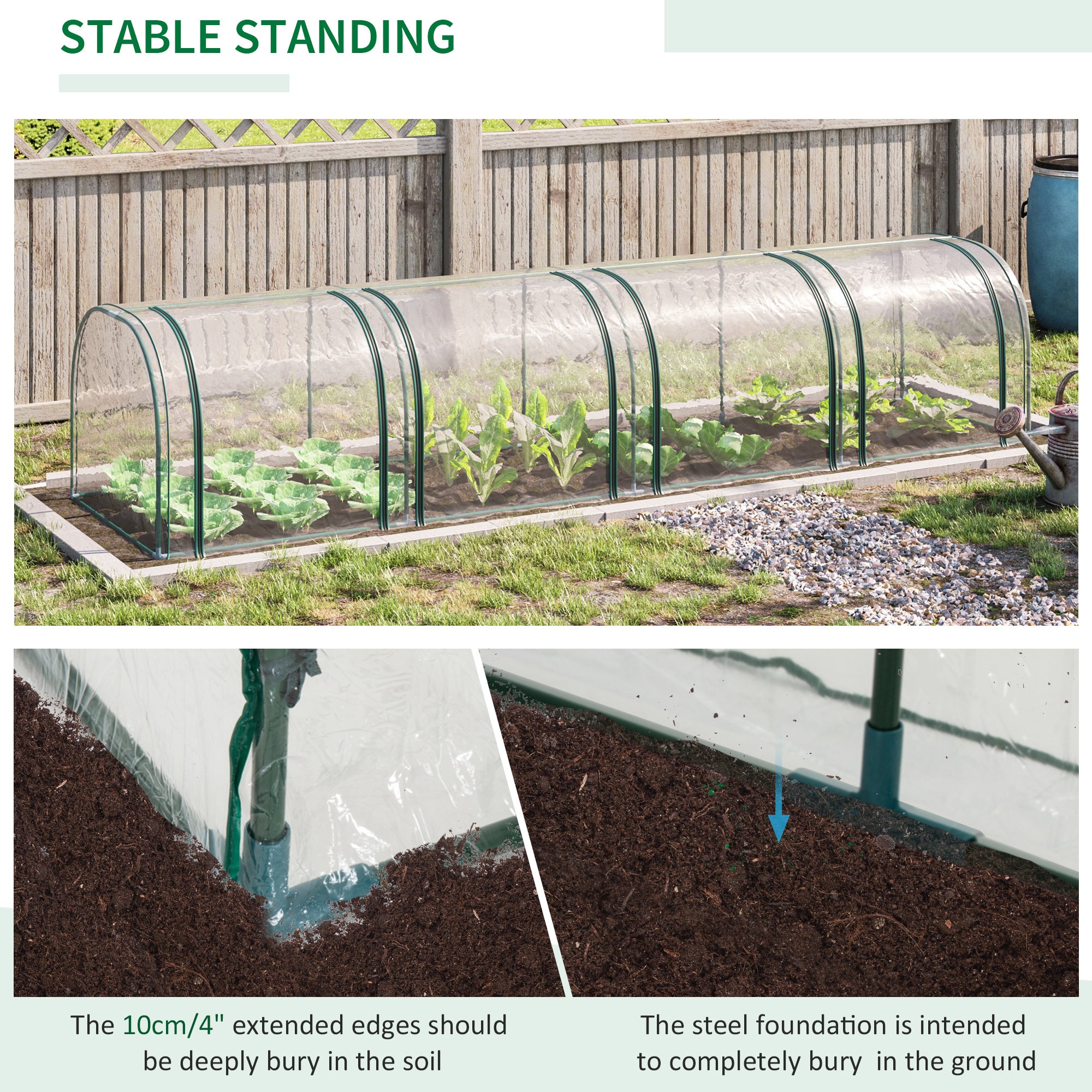 Outsunny Mini Greenhouse, Small Polytunnel Green House with Zipped Doors, Steel Frame for Garden Backyard, 395 x 100 x 80cm, Clear - North Peak Garden Furniture