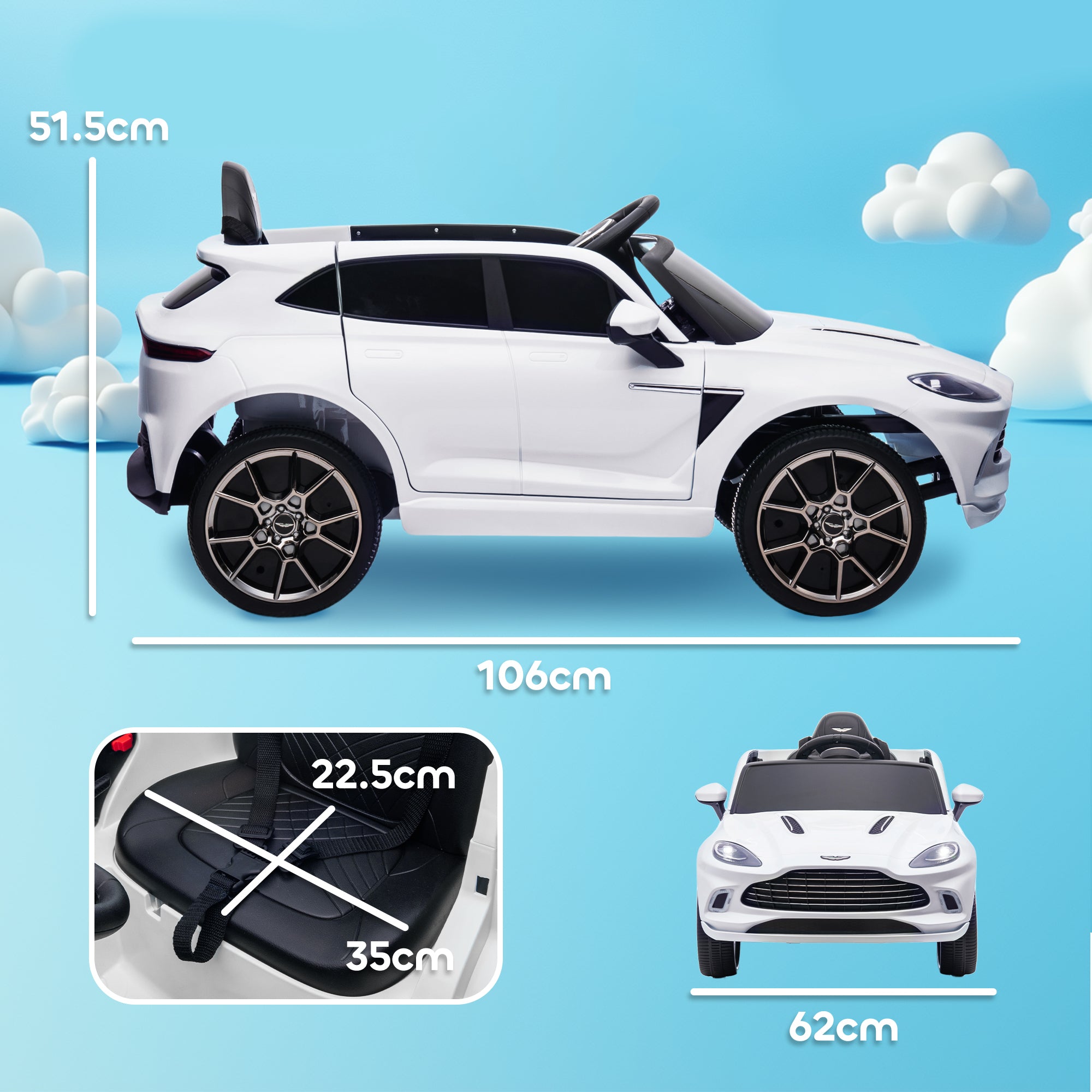 AIYAPLAY Aston Martin DBX Licensed Battery Powered Kids Electric Car, 12V Kids Ride on Car w/ Lights, Music Horn, White - North Peak Garden Furniture