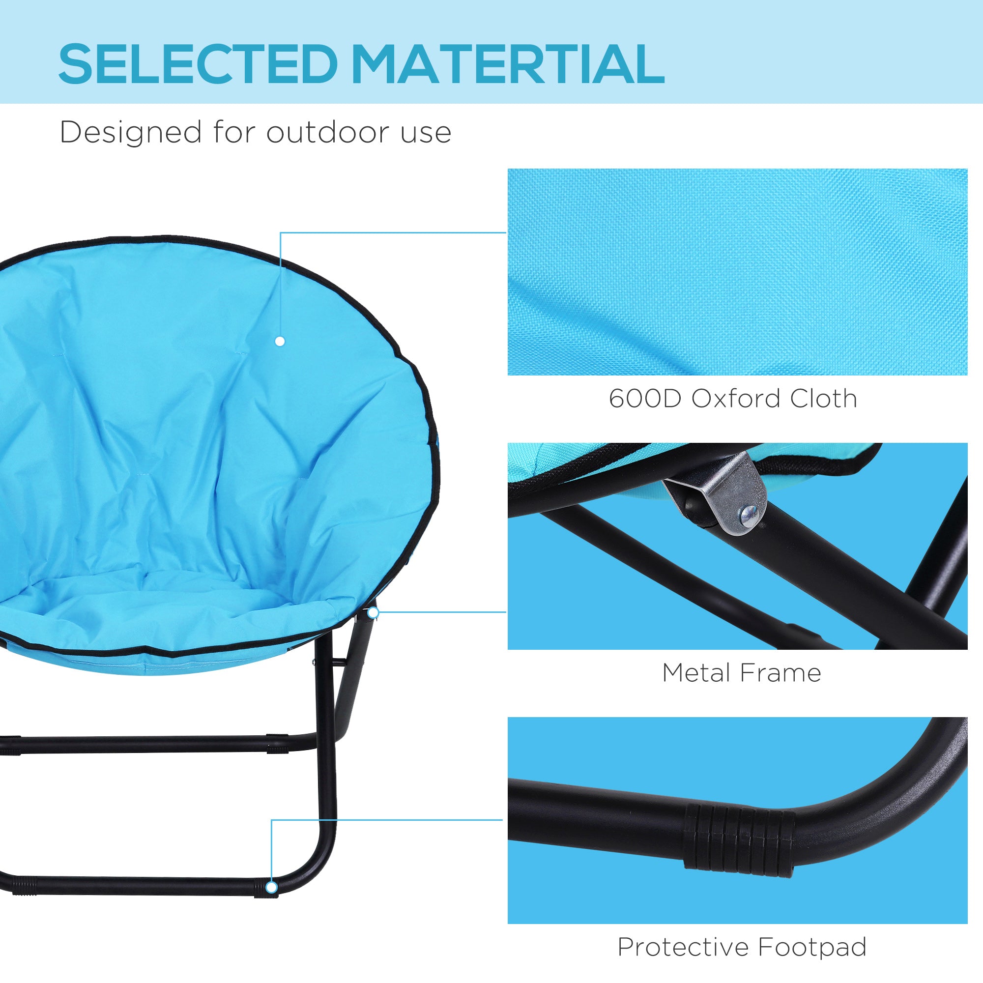 Outsunny Garden Folding Portable Padded Saucer Moon Chair Padded Round Outdoor Camping Travel Fishing Seat Blue - North Peak Garden Furniture