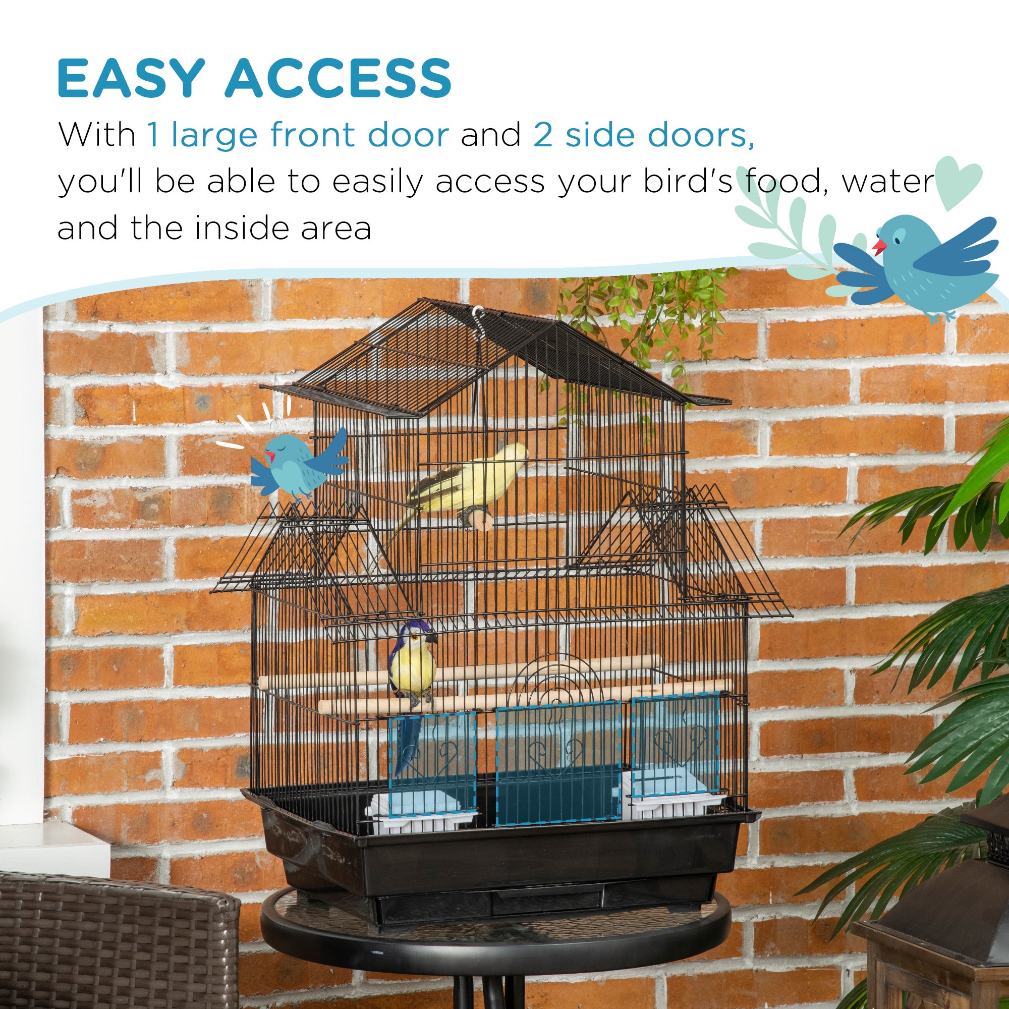 PawHut Metal Bird Cage, Portable with Swing Perch & Food Tray for Finch, Canary, Budgie, 50.5x40x63cm, Black | Aosom UK