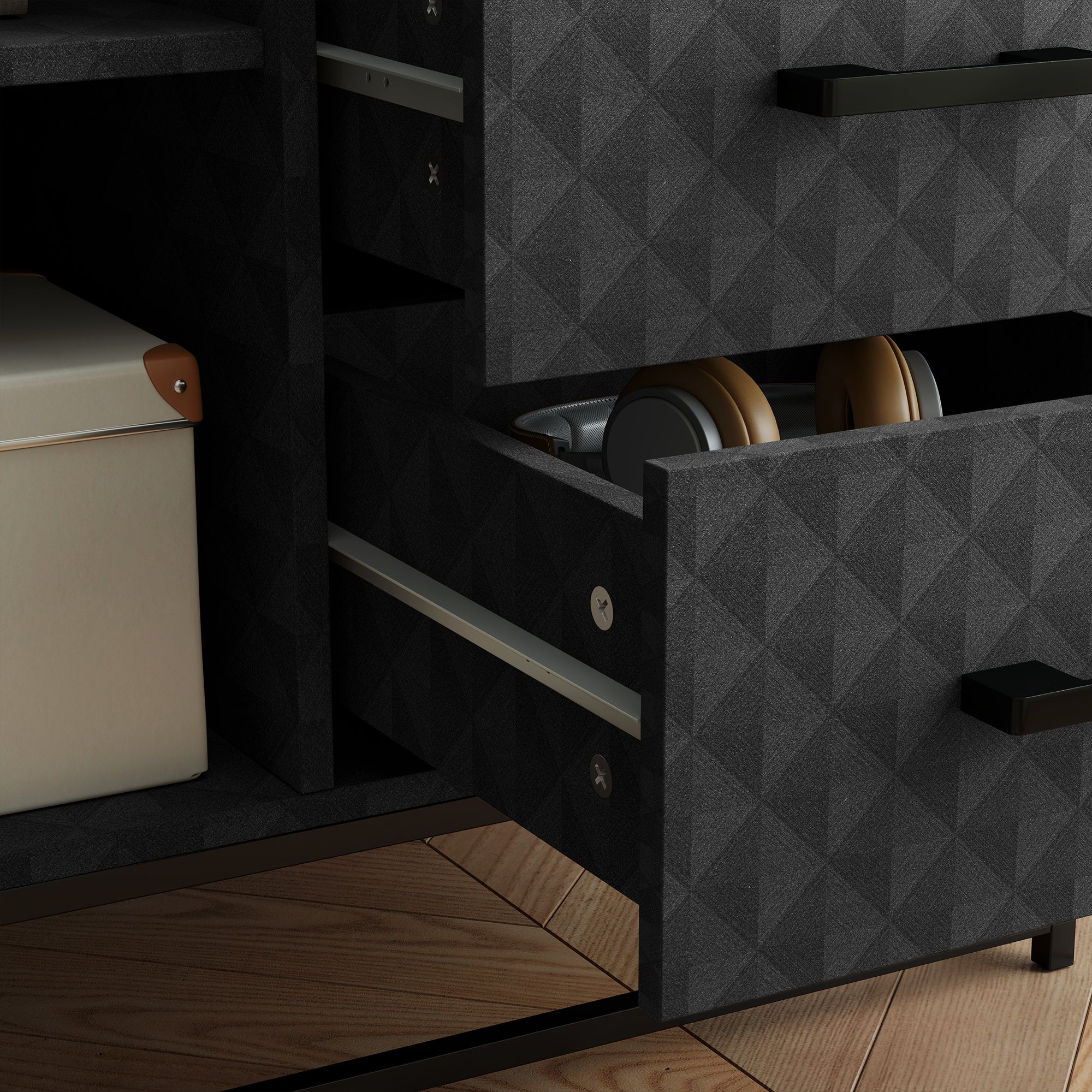 HOMCOM Sideboard with Adjustable Shelf, Freestanding Sideboard Storage Cabinet with Open Compartment and 2 Drawers, Black - North Peak Garden Furniture