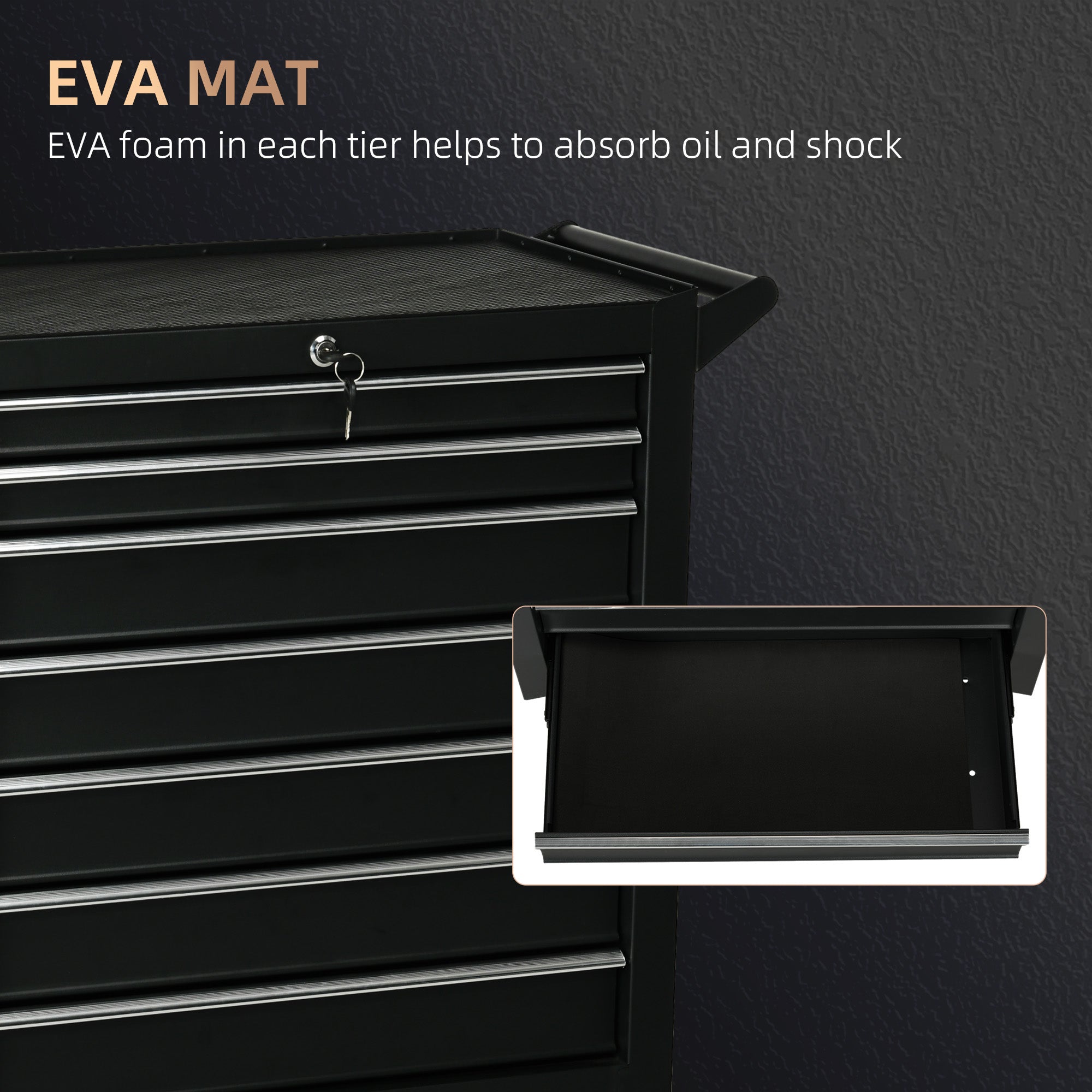 DURHAND 7-Drawer Rolling Tool Chest on Wheels, Lockable Tool Cabinet with Side Handle, Metal Tool Box Trolley for Garage, Workshop, Matte Black - North Peak Garden Furniture