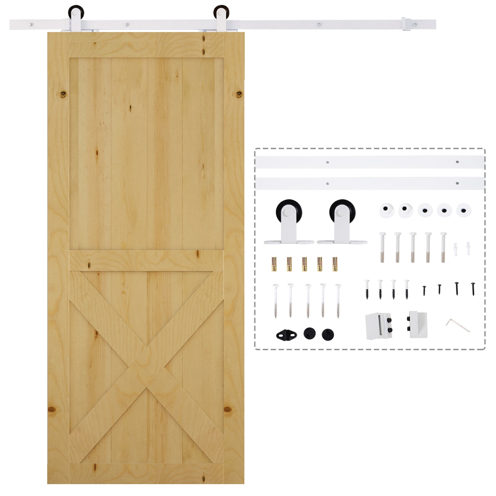 HOMCOM 6FT Rustic Interior Sliding Barn Door Mounting Hardware Kit - White