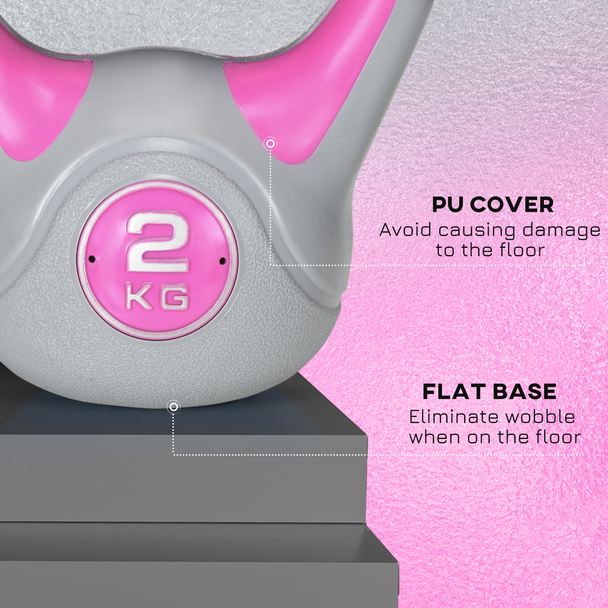 SPORTNOW Kettlebell, 2kg Kettle Bells with Handle for Home Gym Weight Lifting and Strength Training, Pink and Grey - North Peak Garden Furniture
