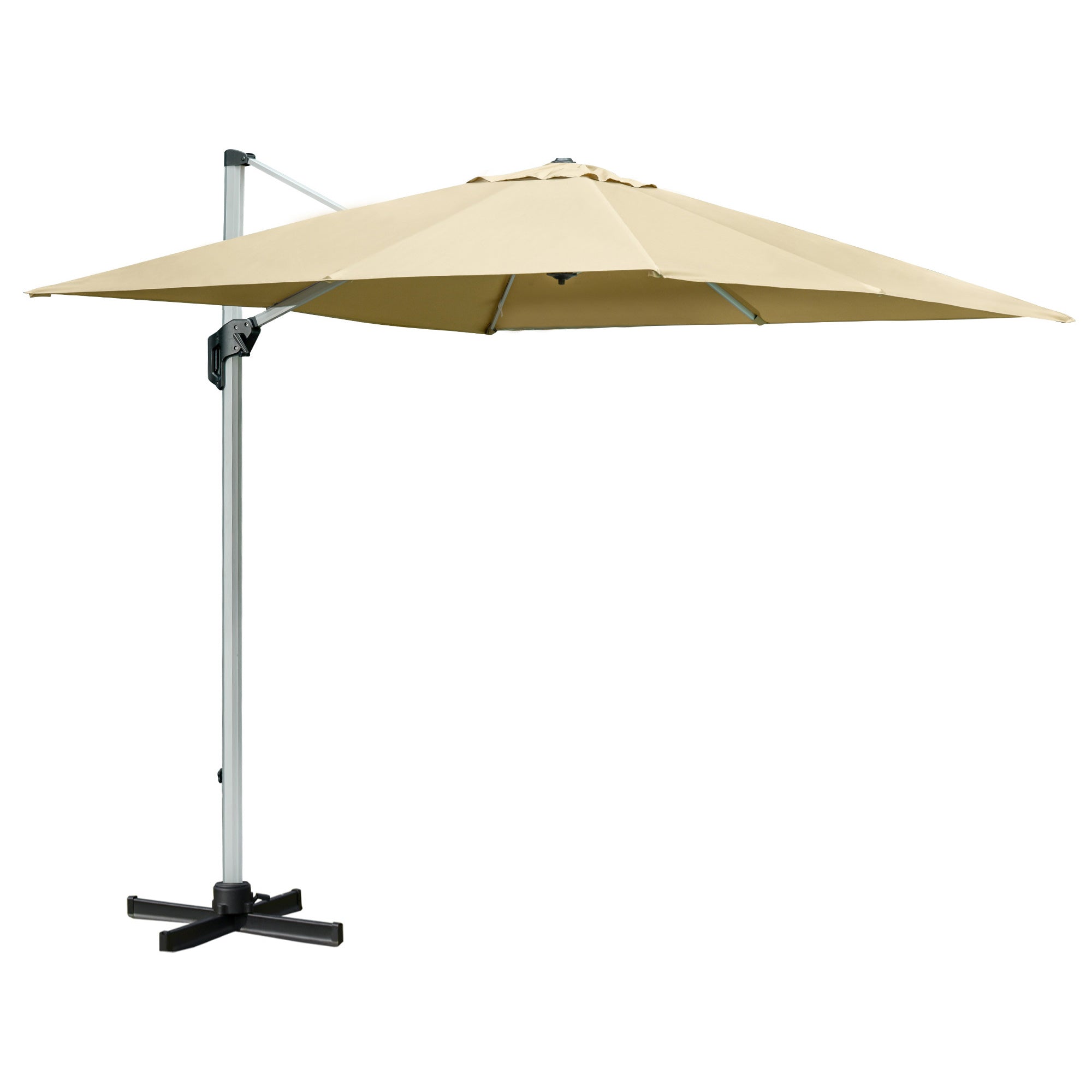 Outsunny 3 x 3(m) Outdoor Cantilever Roma Parasol 360° Rotating w/ Cross Base Khaki