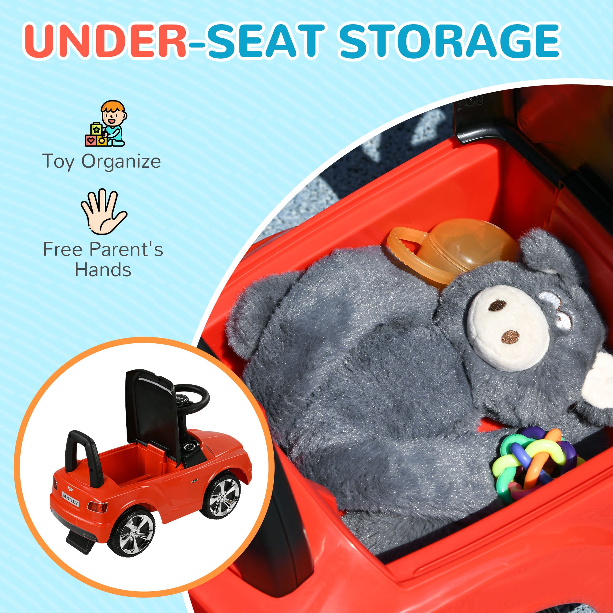 AIYAPLAY Bentley Bentayga Licensed Foot to Floor Ride on Car, Sliding Car Push Along Car w/ Under Seat Storage - Red - North Peak Garden Furniture