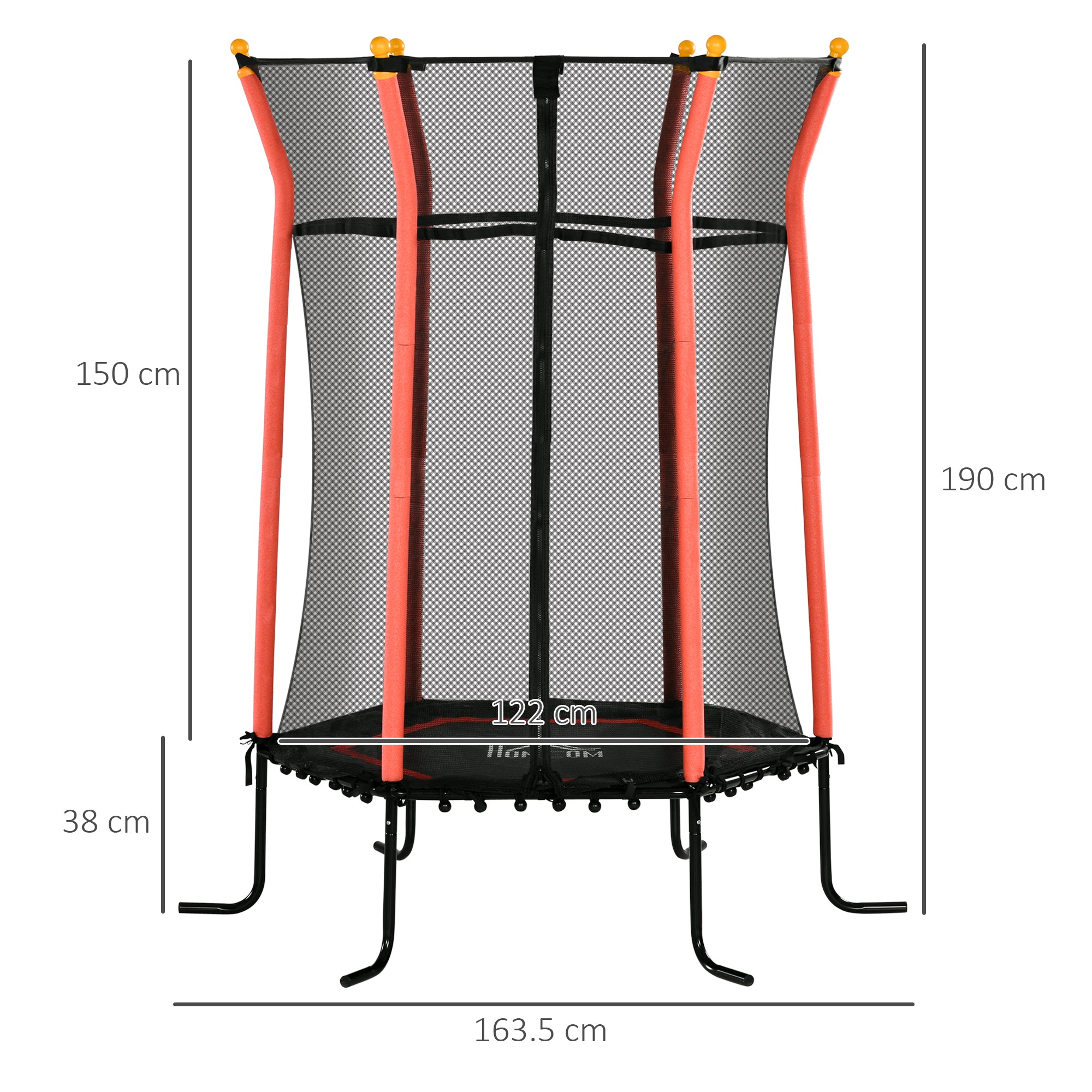 HOMCOM Kids Trampoline Mini Bouncer with Enclosure Safety Net For Ages 3-10 Years - Red - North Peak Garden Furniture
