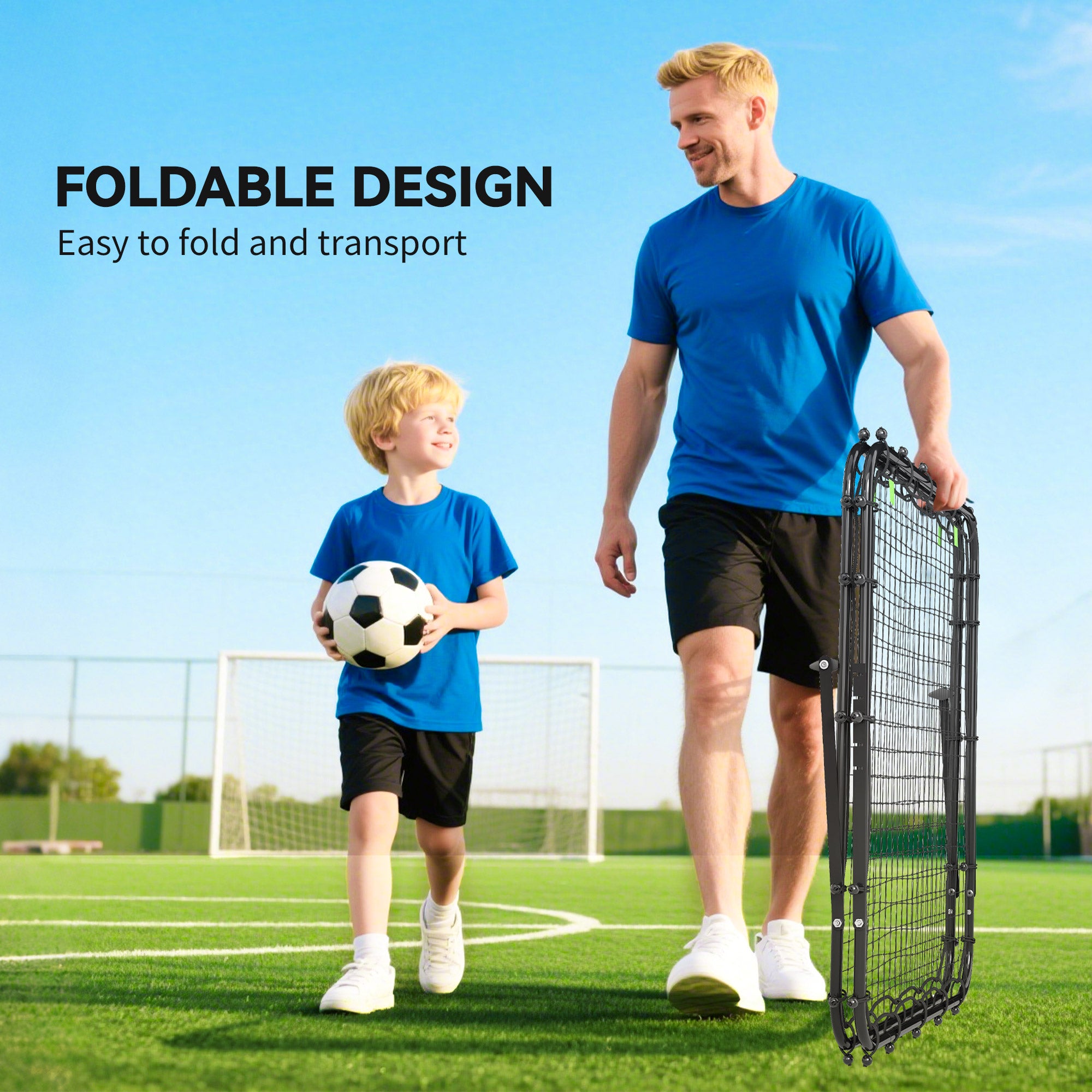 HOMCOM Double Sided Football Rebounder Net, Football Rebound Goal with 5 Adjustable Angles, Black