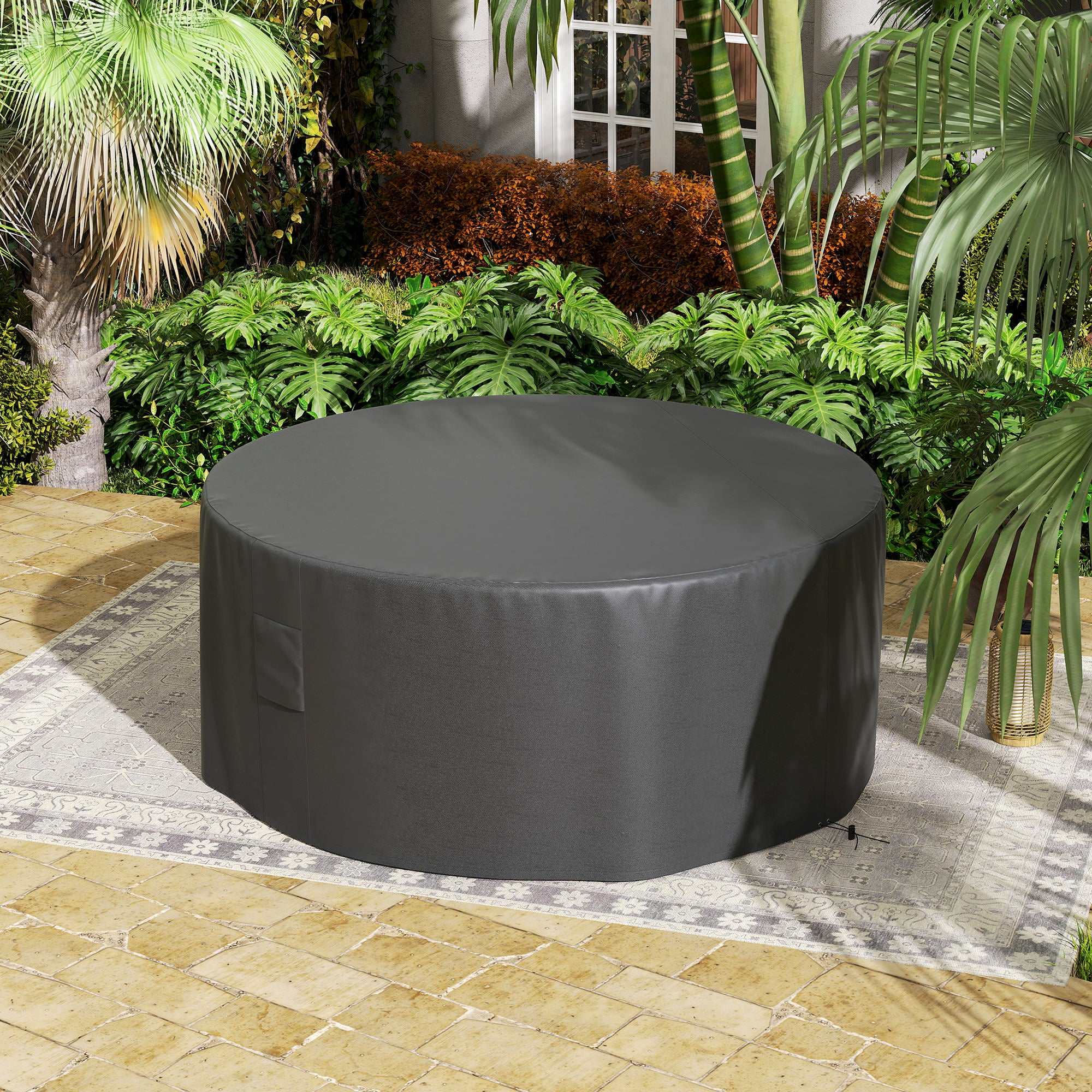 Outsunny Garden Patio Large Furniture Set Round Cover 600D Oxford Waterproof, Ф193 x 80H cm, Black - North Peak Garden Furniture