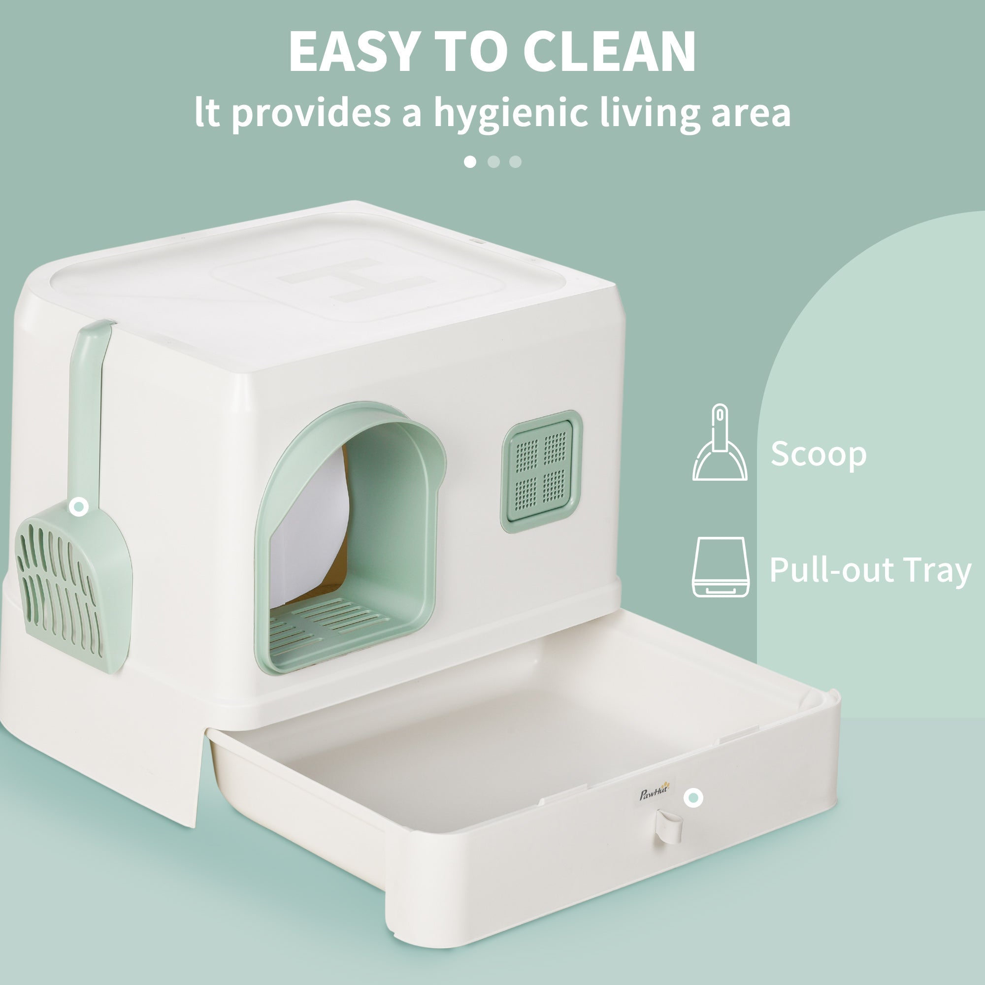 PawHut Cat Litter Box, Hooded Cat Litter Tray, with Drawer Pan, Scoop, Deodorants - North Peak Garden Furniture