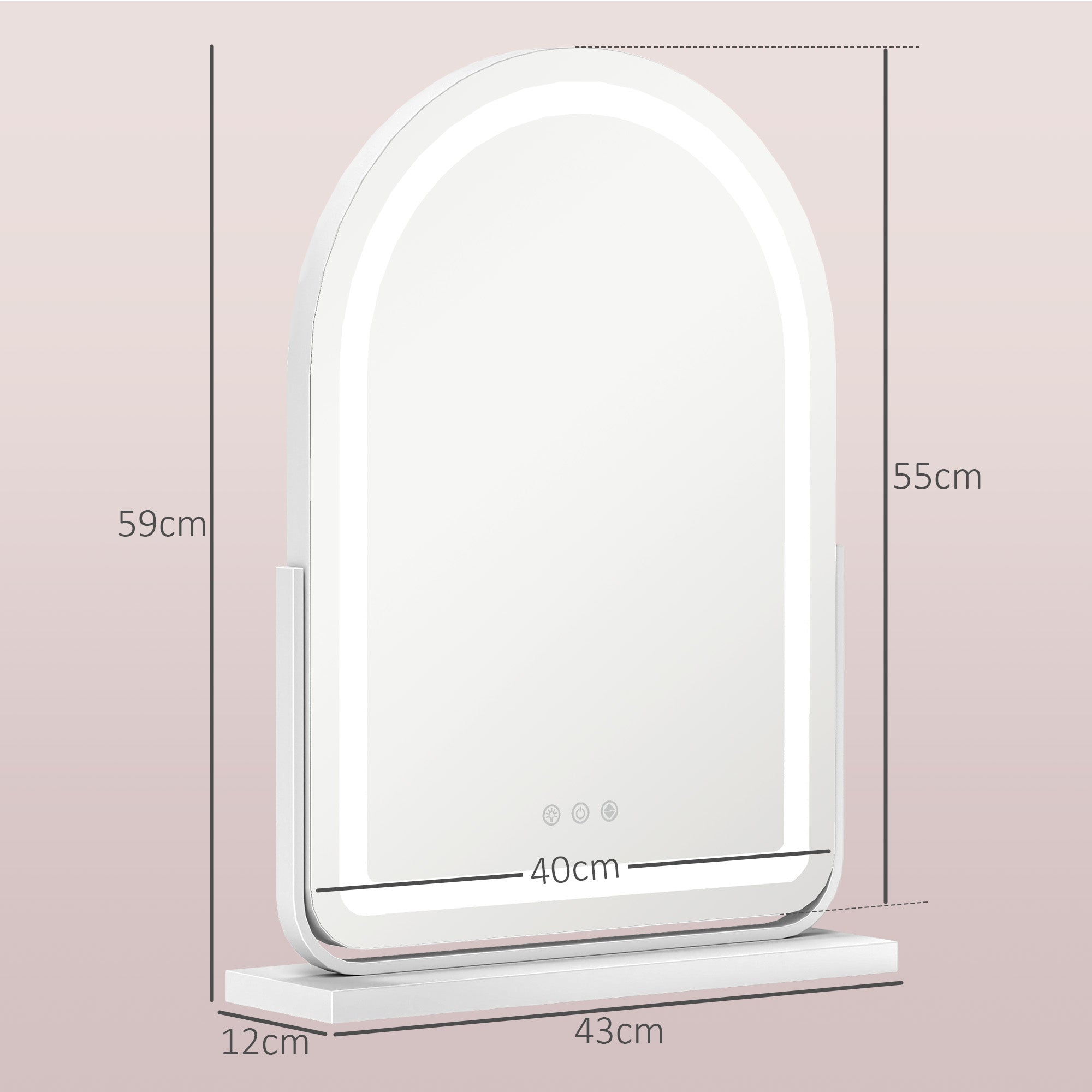HOMCOM LED Vanity Mirror with Lights, 43 x 59cm Lighted Makeup Mirror with 3 Colour, 360° Rotation, Touch Screen, for Bedroom and Dressing Room, White - North Peak Garden Furniture