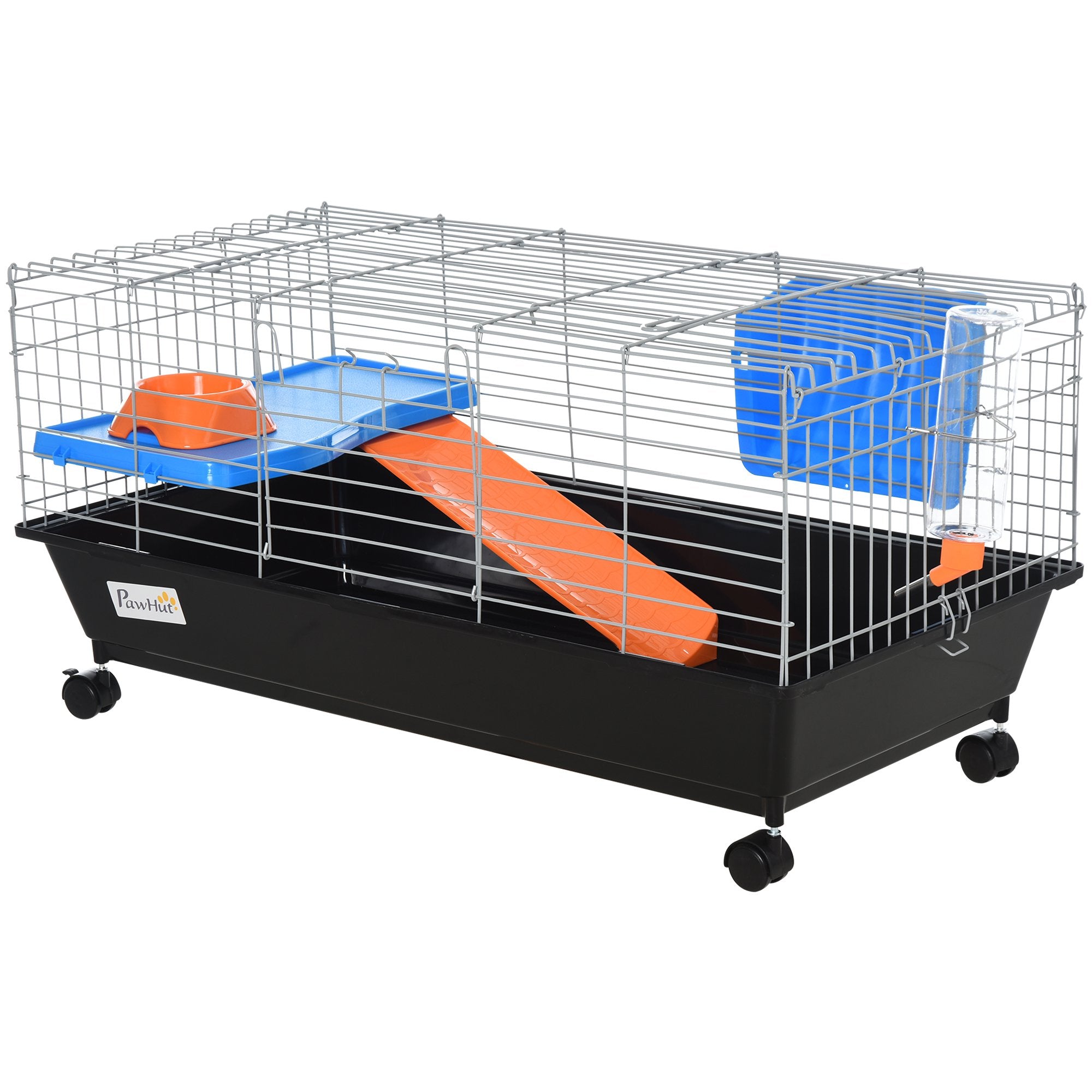 PawHut Steel Small 2-Tier Small Guinea Pigs Hutches w/ Accessories Blue/Orange