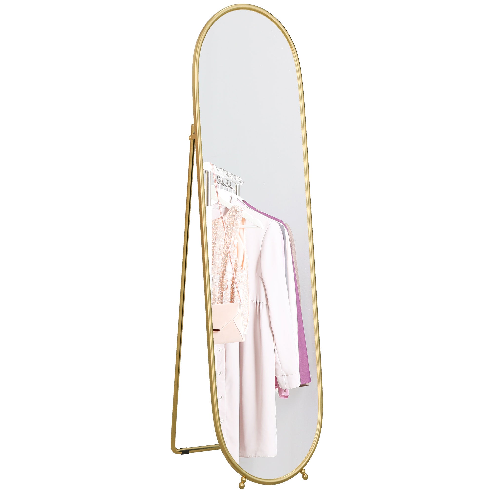 HOMCOM Three-Way Curved Full Length Mirror - Gold Tone - North Peak Garden Furniture
