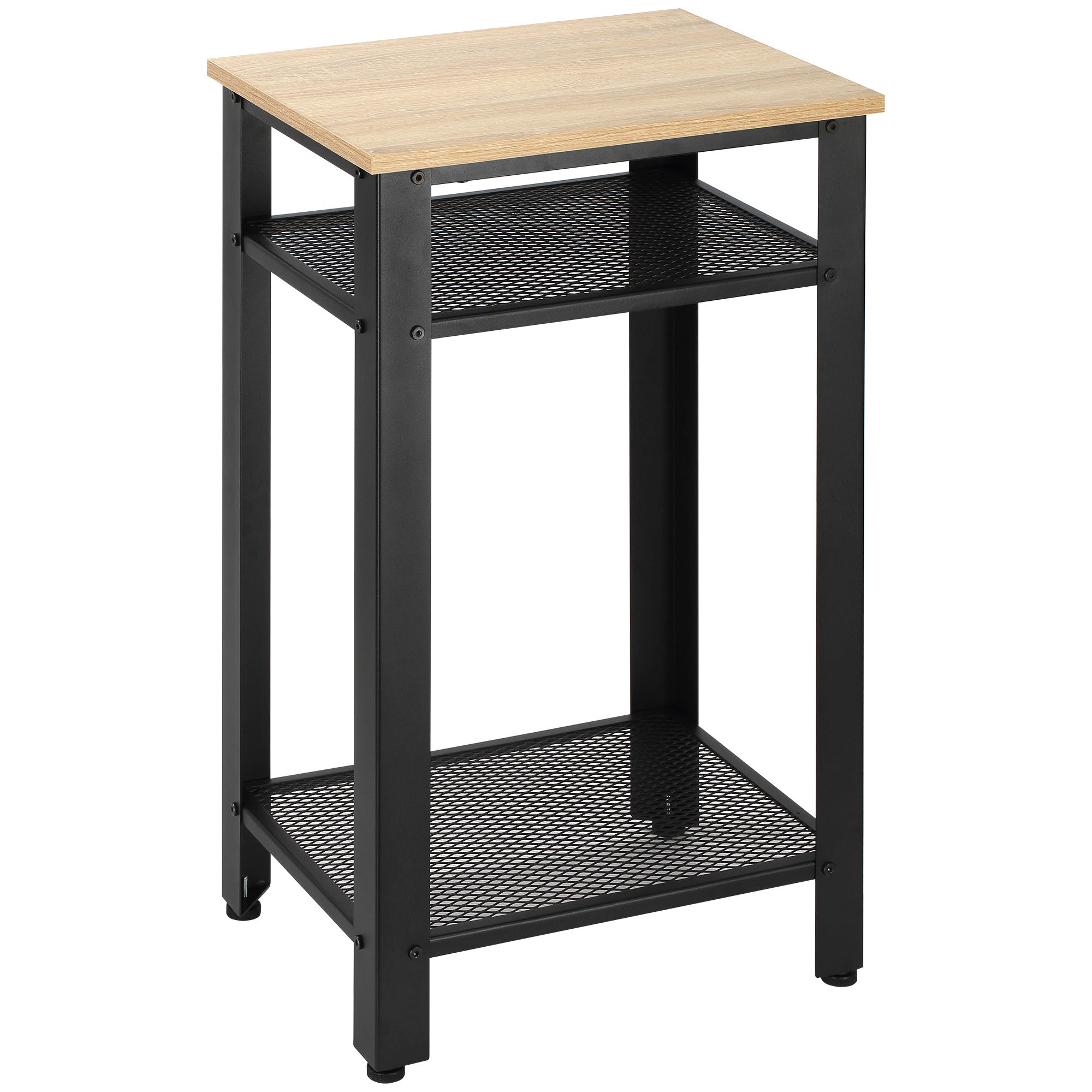 HOMCOM Tall Side Table with 3 Layer 2 Shelves Storage Display Industrial-Style Metal Frame Bedside End Table Nightstand for Living Room Bedroom Lounge - North Peak Garden Furniture