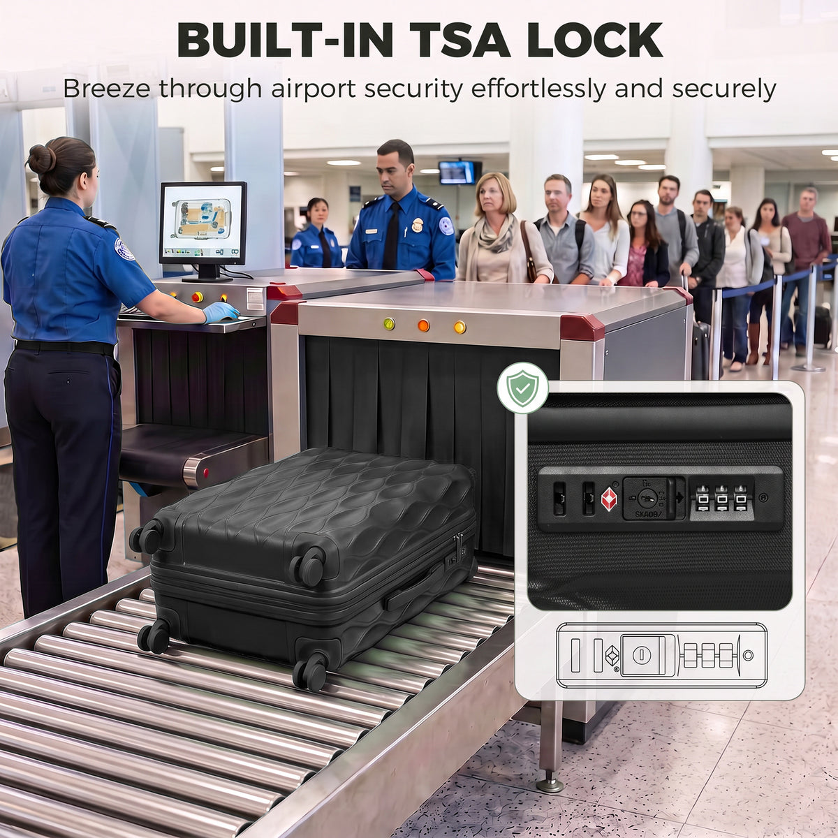 HOMCOM 65cm 64L Suitcase, Lightweight ABS Hard Shell Carry On Luggage with TSA Lock, Spinner Wheels, Telescopic Handle, Black